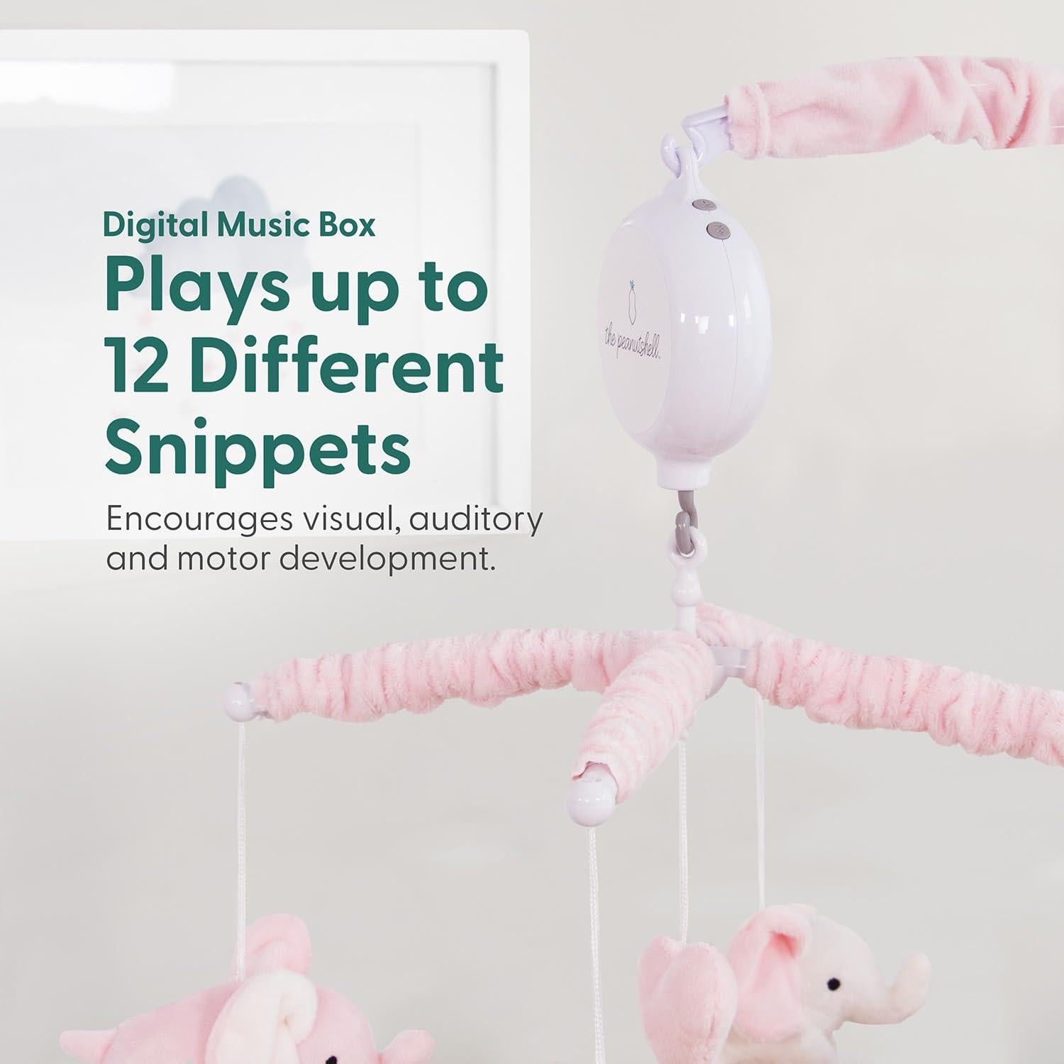 Móvil de Cuna Musical The Peanutshell Elefante Rosa 12 Nanas