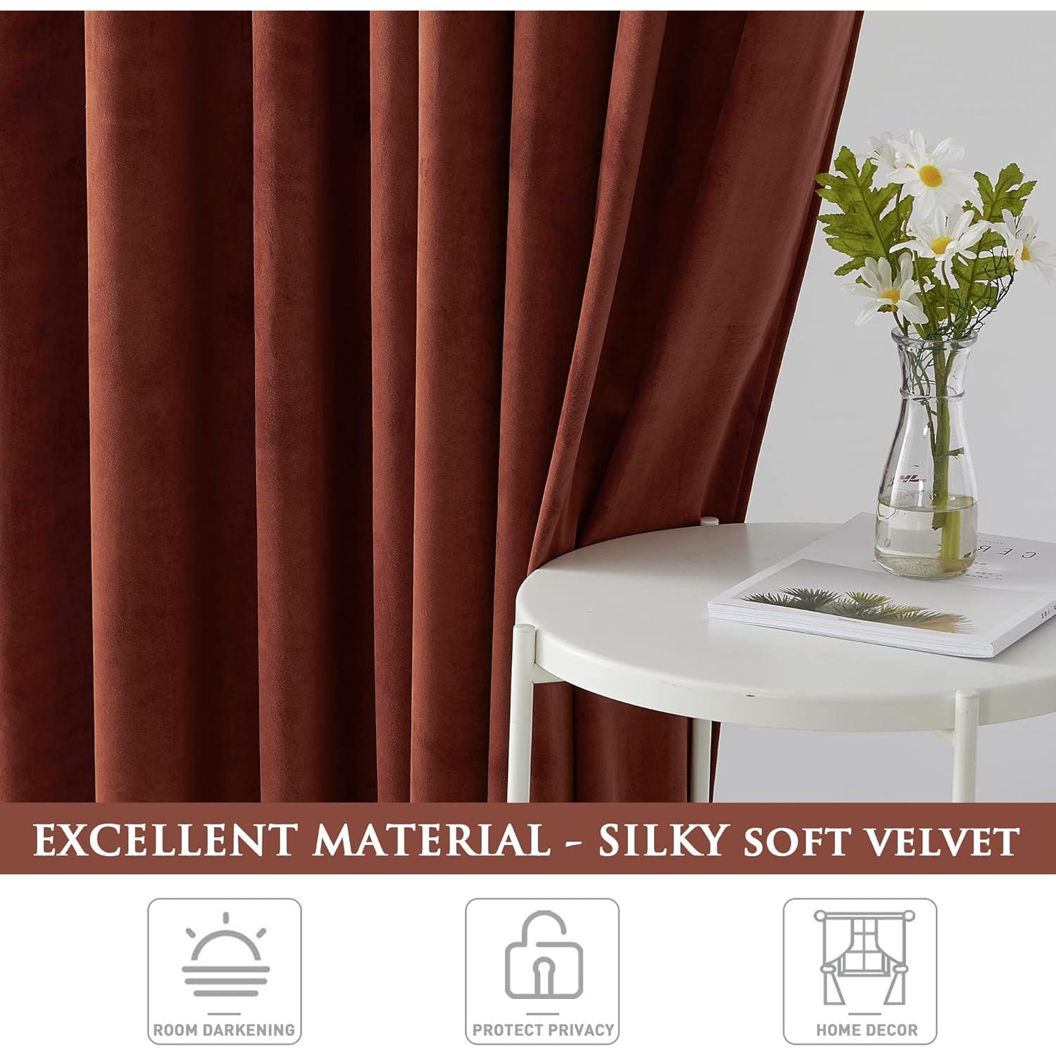 Cortinas de Terciopelo StangH 52x96" Rojo Óxido, 2 Paneles