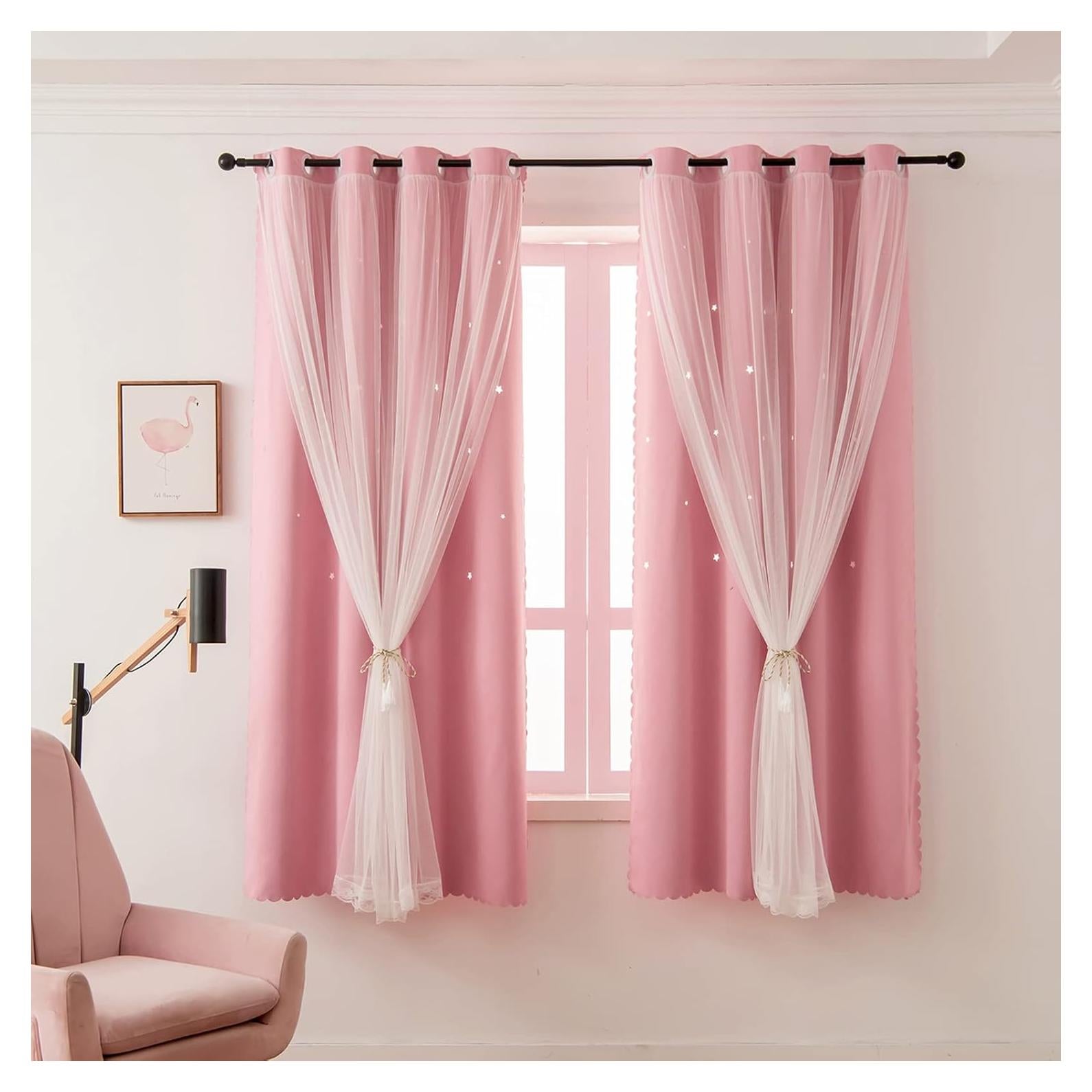 Cortinas Opacas Rosa LUGOTAL 42x63 cm con Estrellas Recortadas