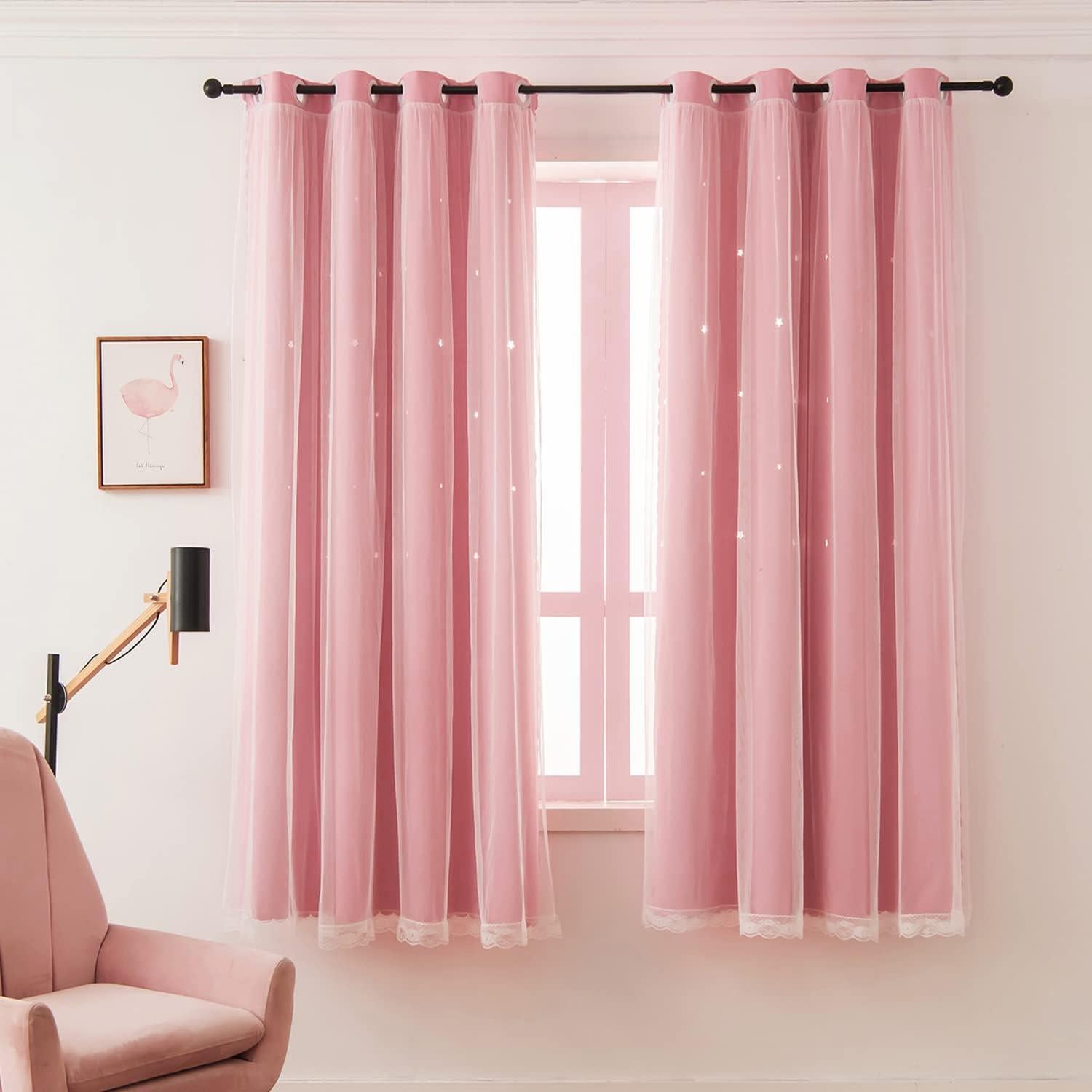Cortinas Opacas Rosa LUGOTAL 42x63 cm con Estrellas Recortadas