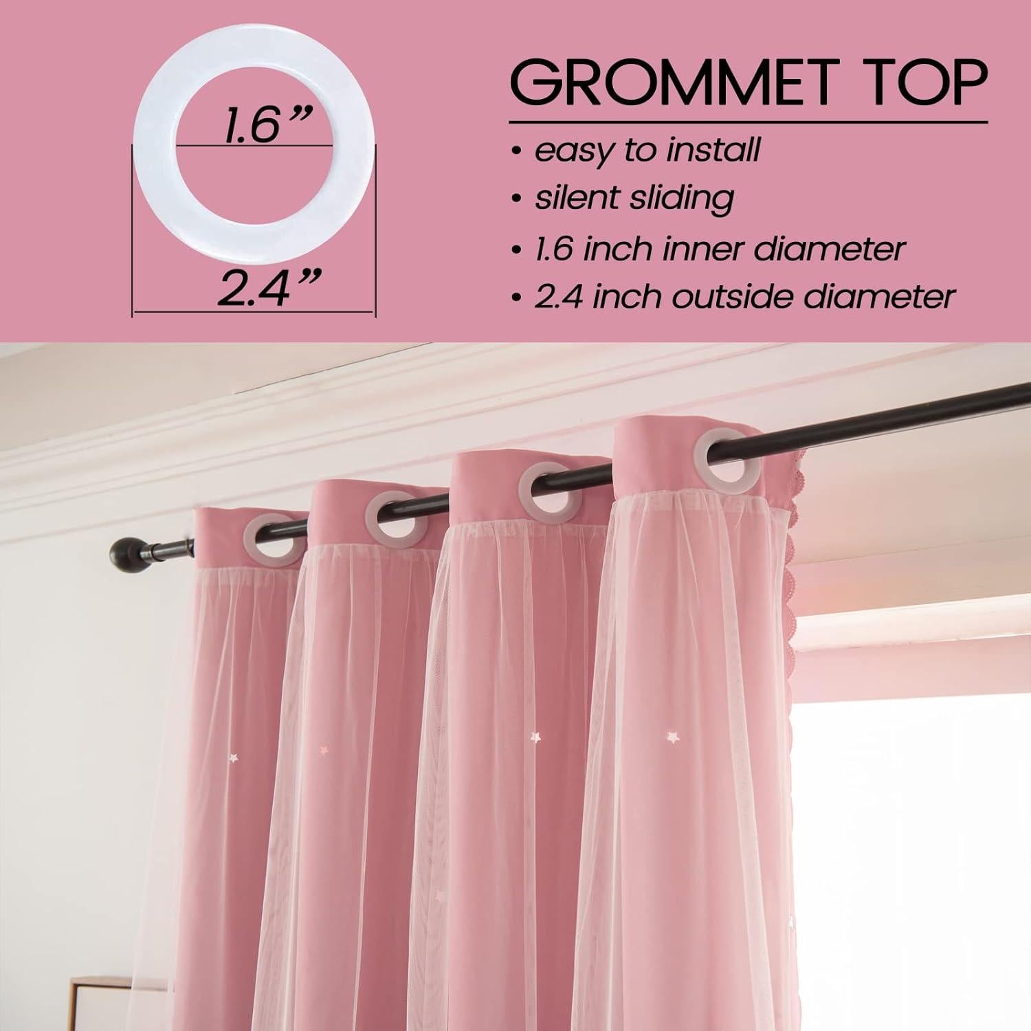 Cortinas Opacas Rosa LUGOTAL 42x63 cm con Estrellas Recortadas