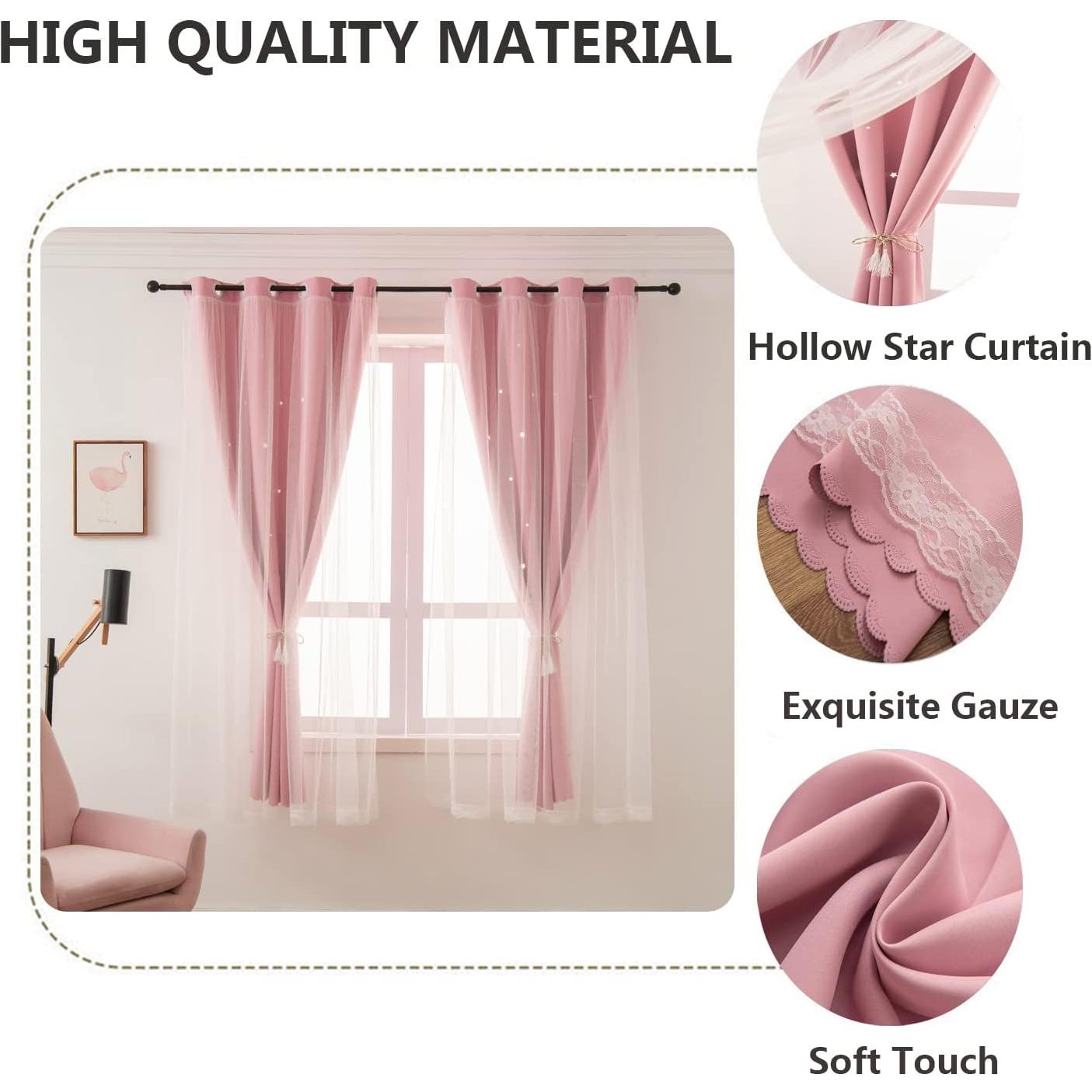 Cortinas Opacas Rosa LUGOTAL 42x63 cm con Estrellas Recortadas