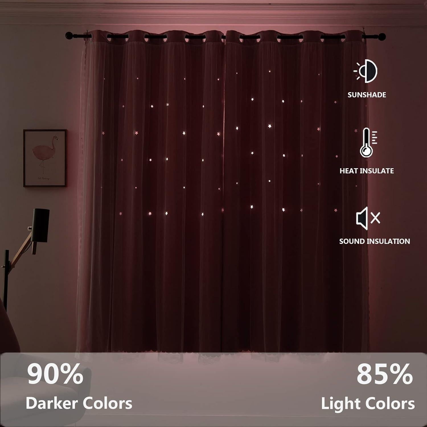 Cortinas Opacas Rosa LUGOTAL 42x63 cm con Estrellas Recortadas