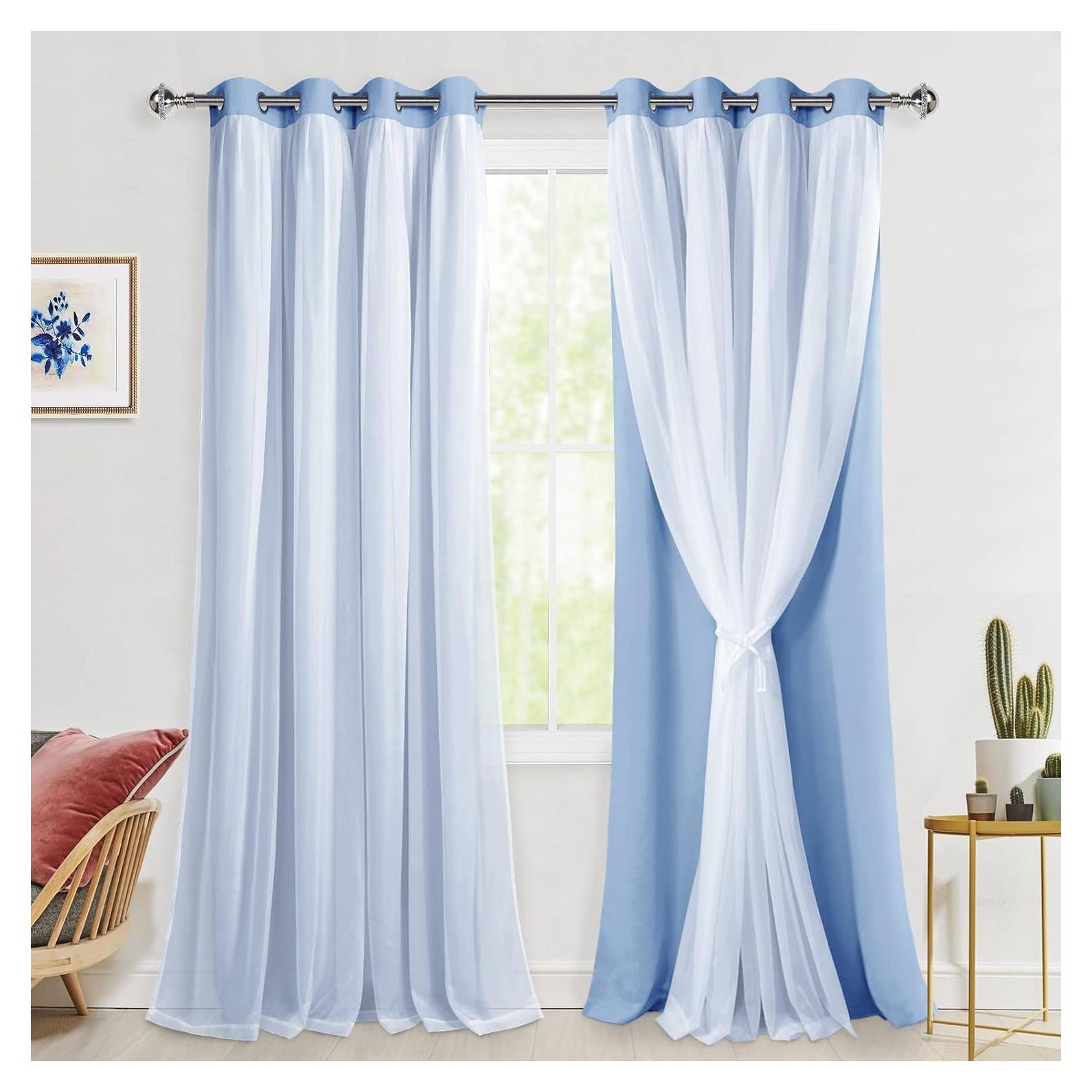 Cortinas Blackout Hiasan 2 Paneles 52x96 Azul Bebé Doble Capa