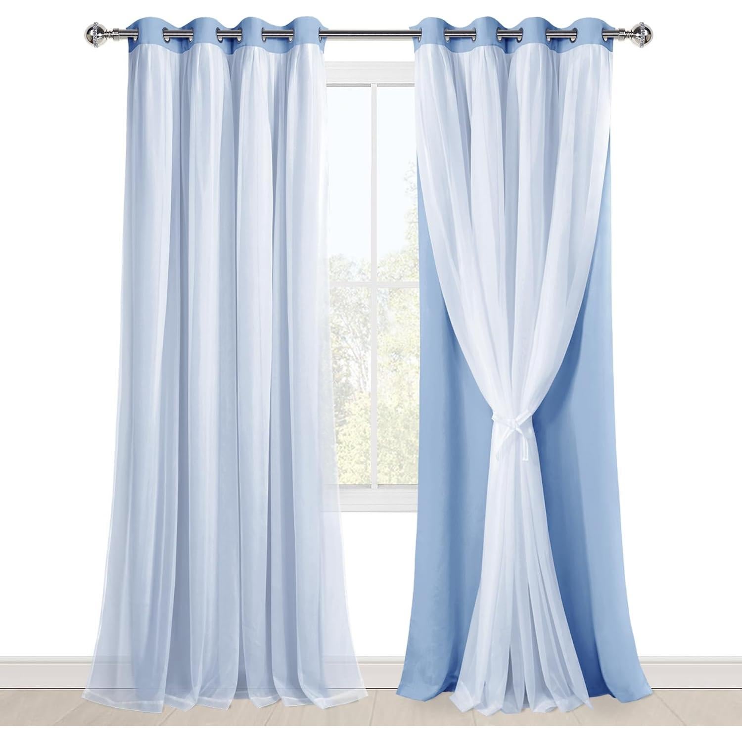Cortinas Blackout Hiasan 2 Paneles 52x96 Azul Bebé Doble Capa