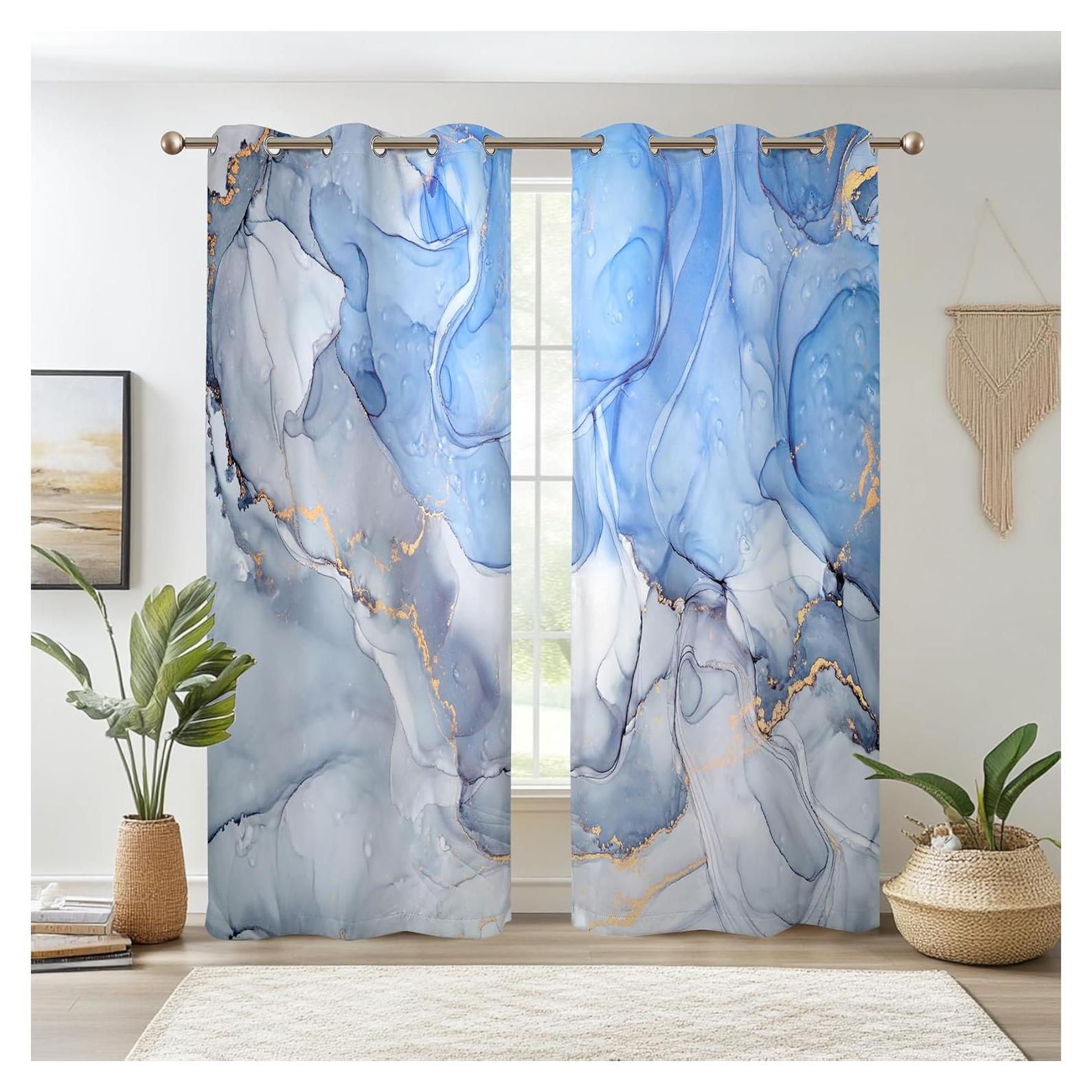 Cortinas Blackout Renaiss 106.7x213.4 cm Azul Mármol 2 Piezas