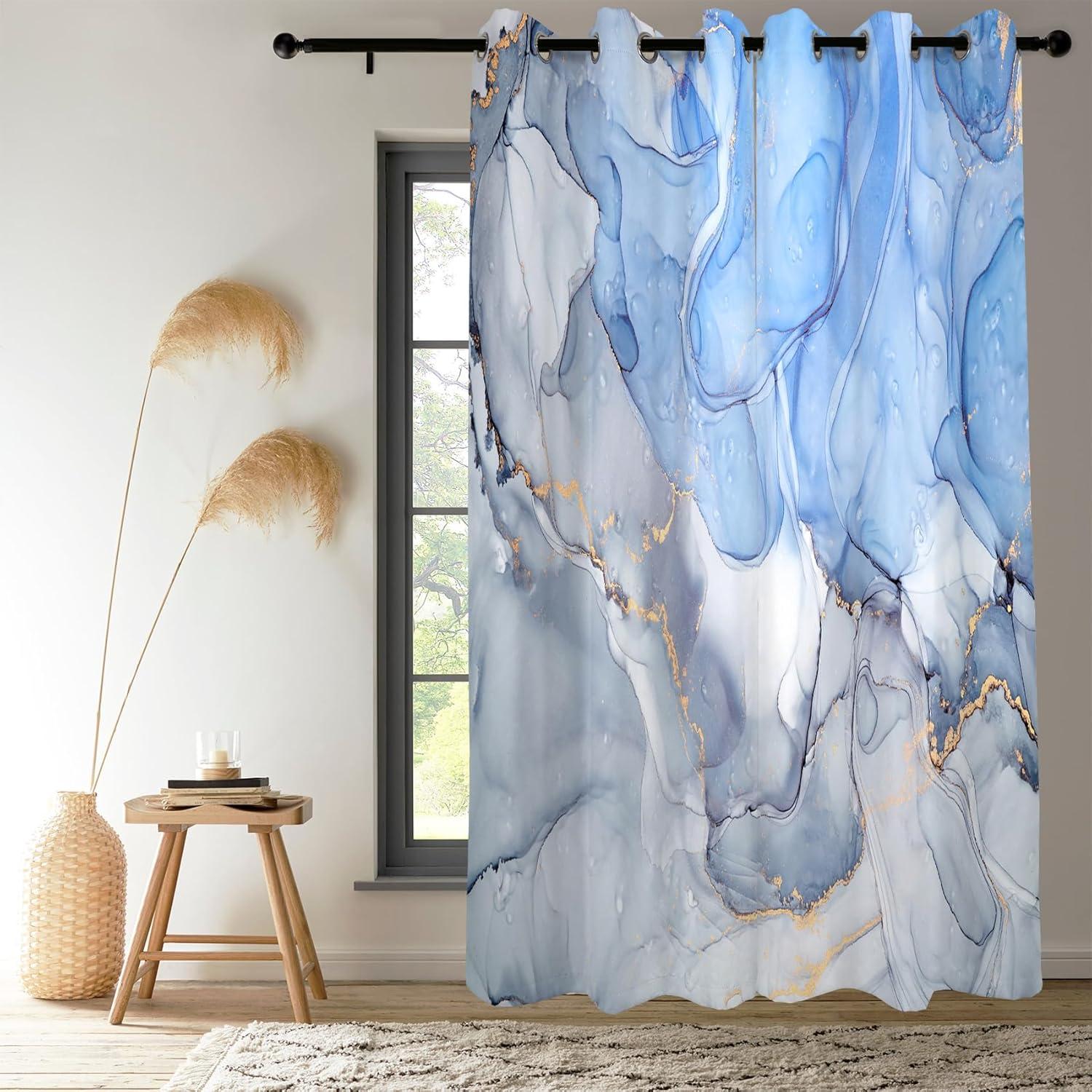 Cortinas Blackout Renaiss 106.7x213.4 cm Azul Mármol 2 Piezas