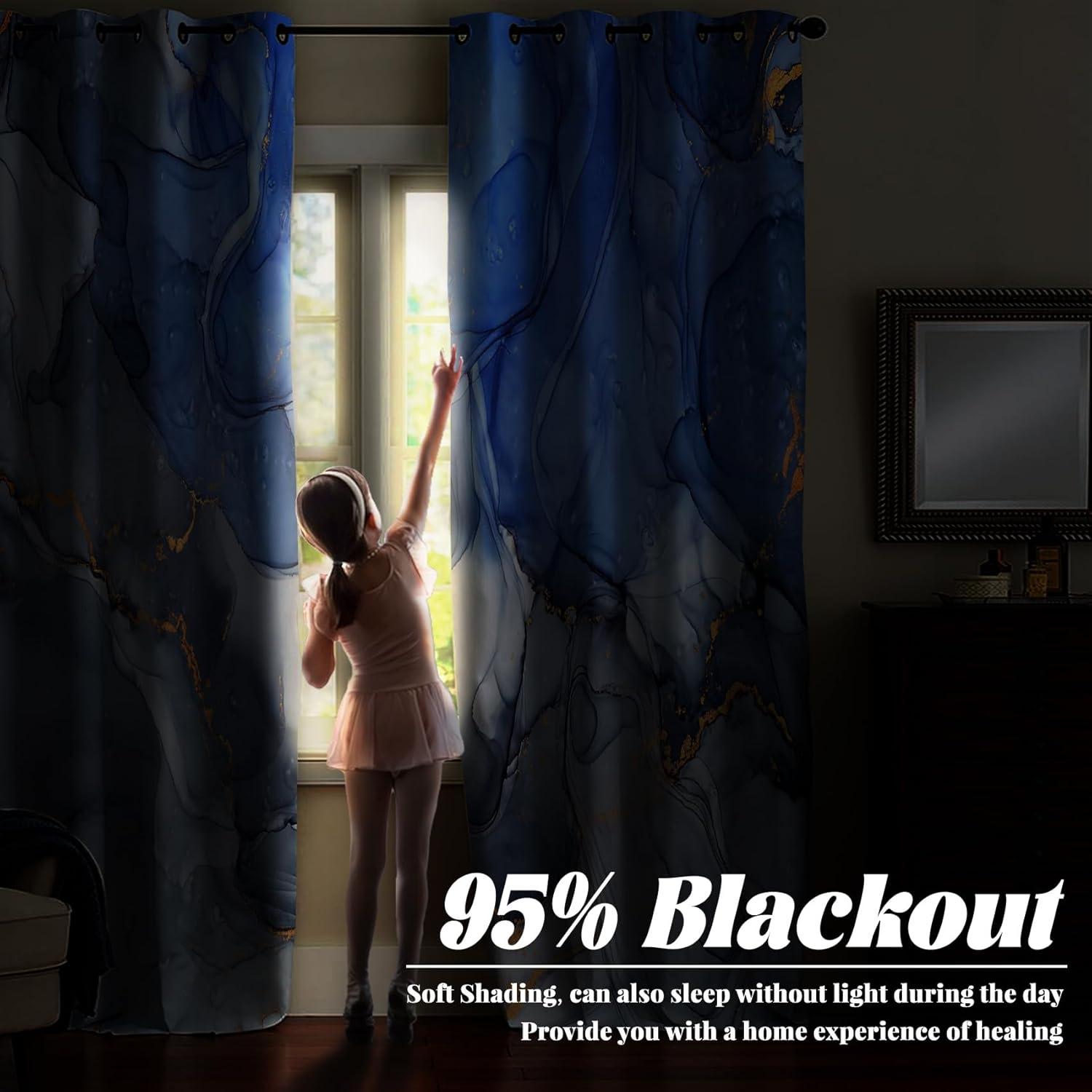 Cortinas Blackout Renaiss 106.7x213.4 cm Azul Mármol 2 Piezas