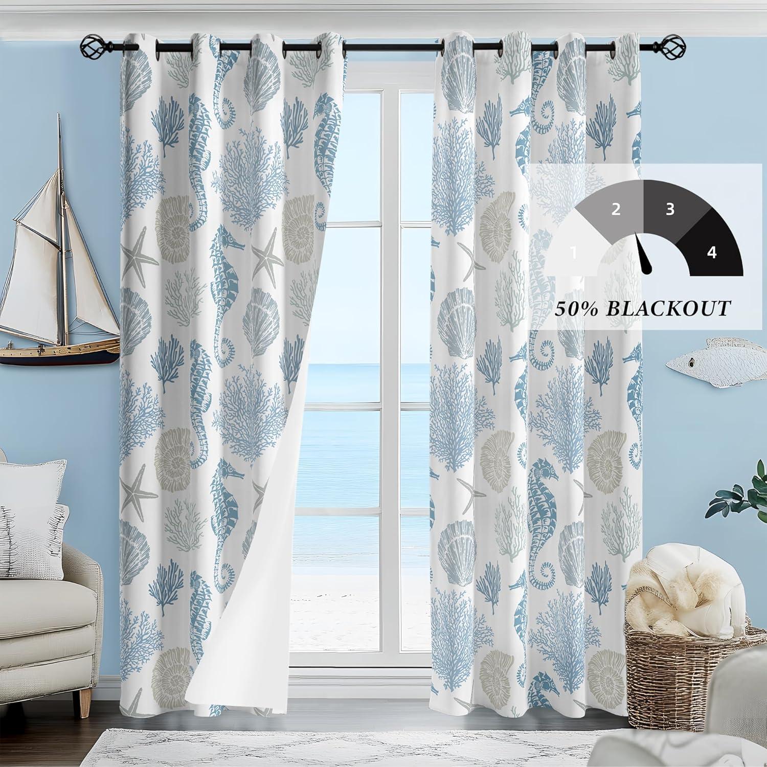 Cortinas Decorativas Weesire 50% Blackout Caballito de Mar 132x213 cm