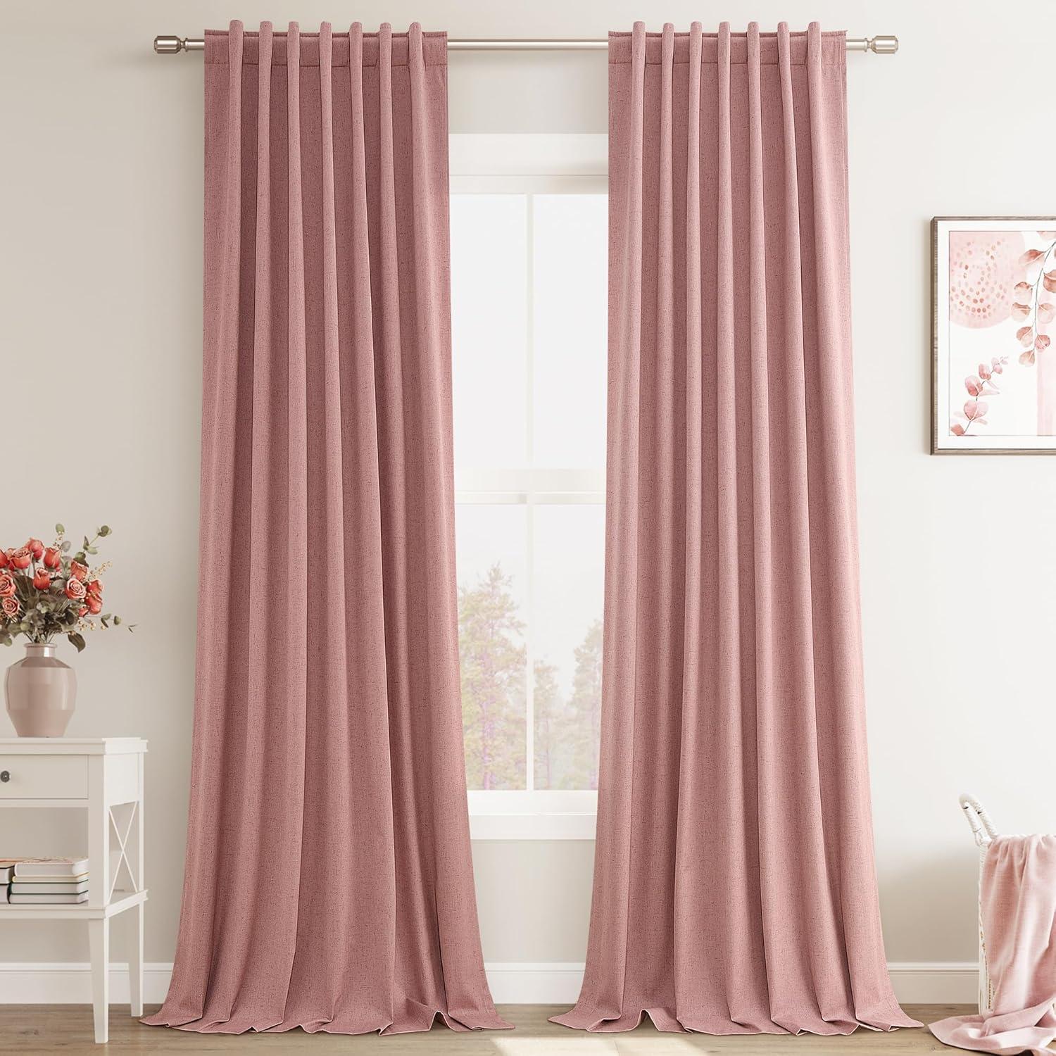 Cortinas Opacas de Lino Joywell 132x259 cm Blush - 2 Paneles