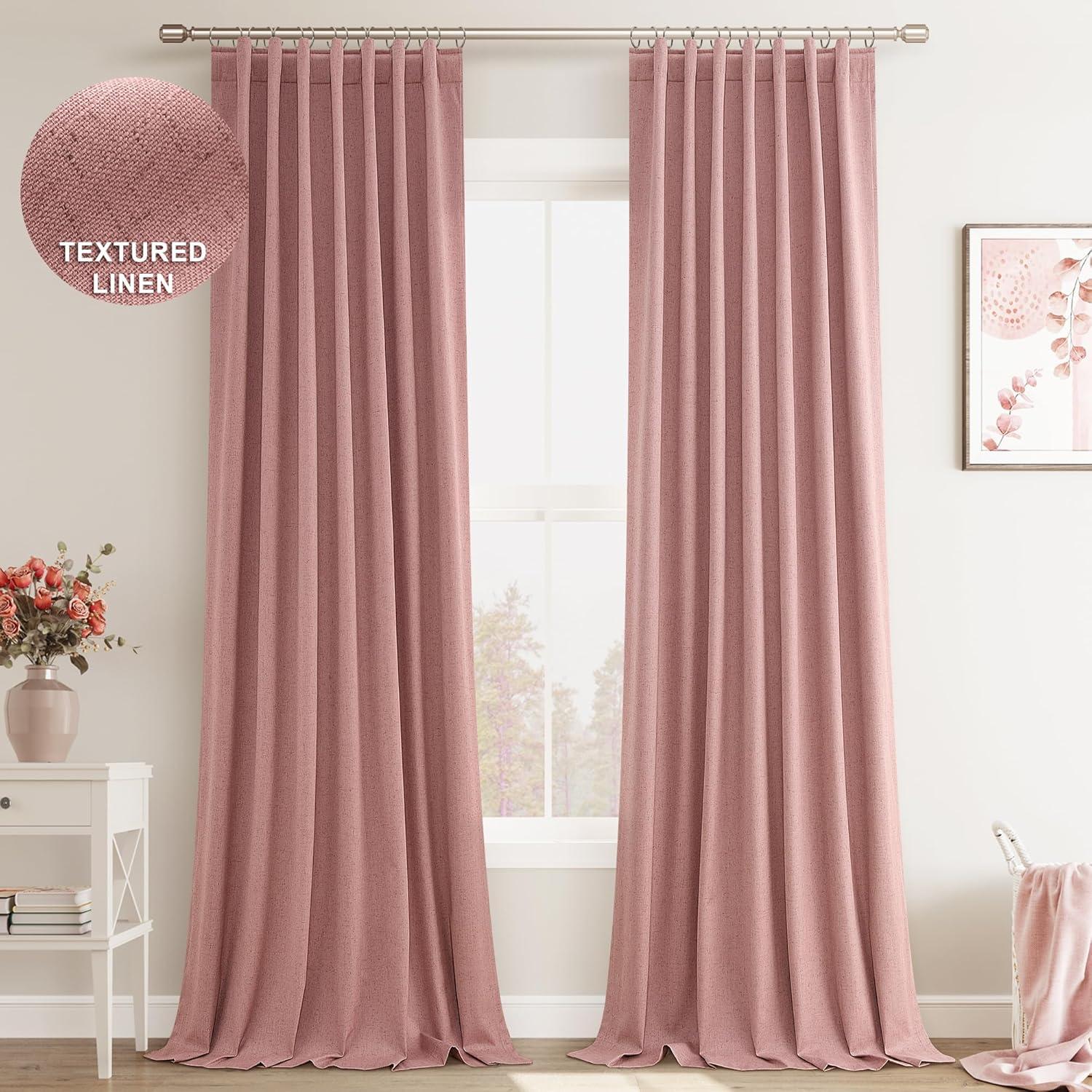 Cortinas Opacas de Lino Joywell 132x259 cm Blush - 2 Paneles