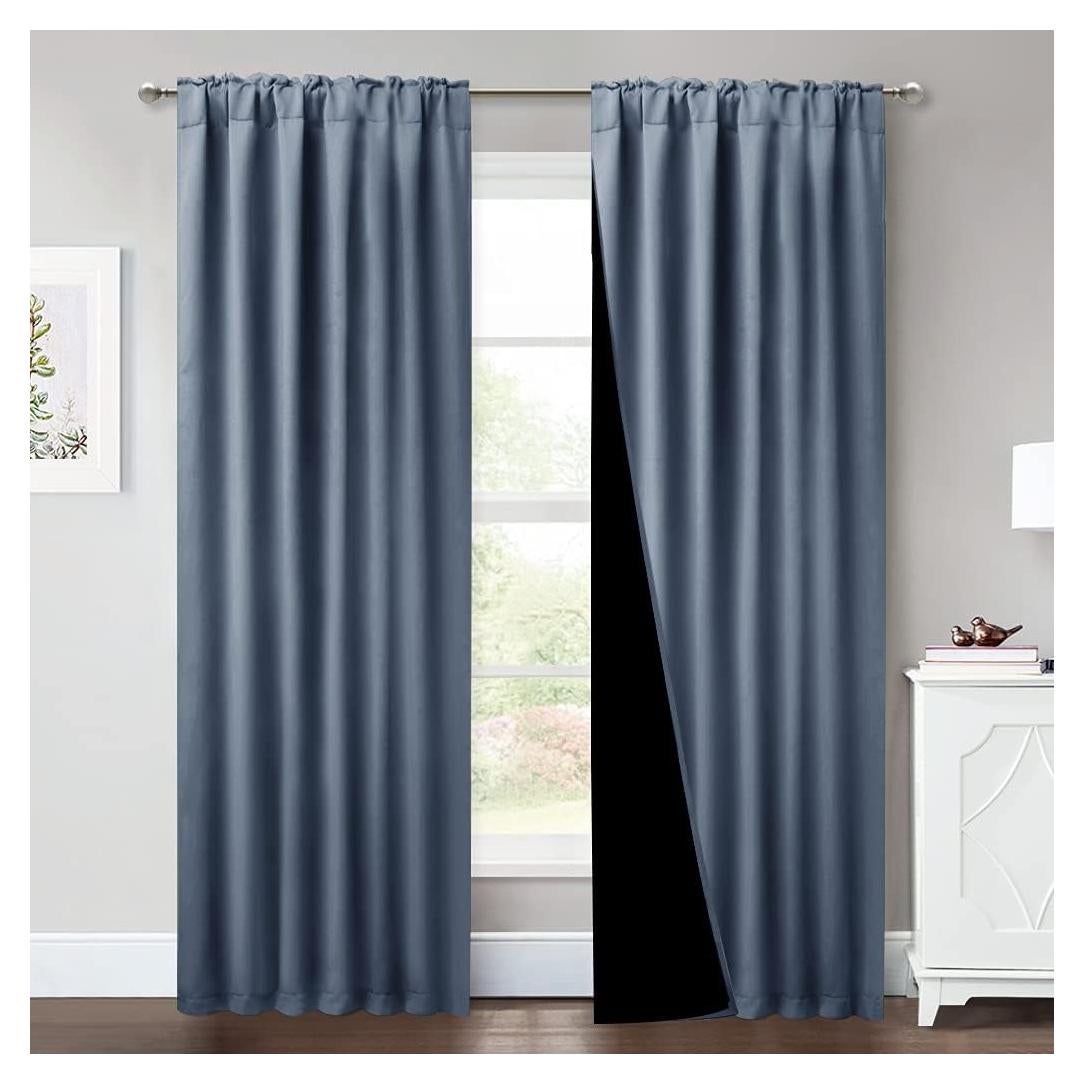 Cortinas Opacas NICETOWN 52x84" Azul Piedra, Paquete de 2