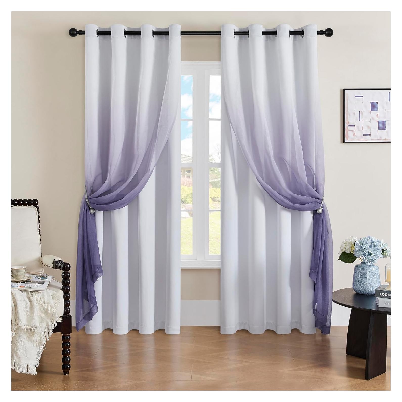 Cortinas Opacas NatureTalk 2 Paneles 52x108 Púrpura Grisáceo