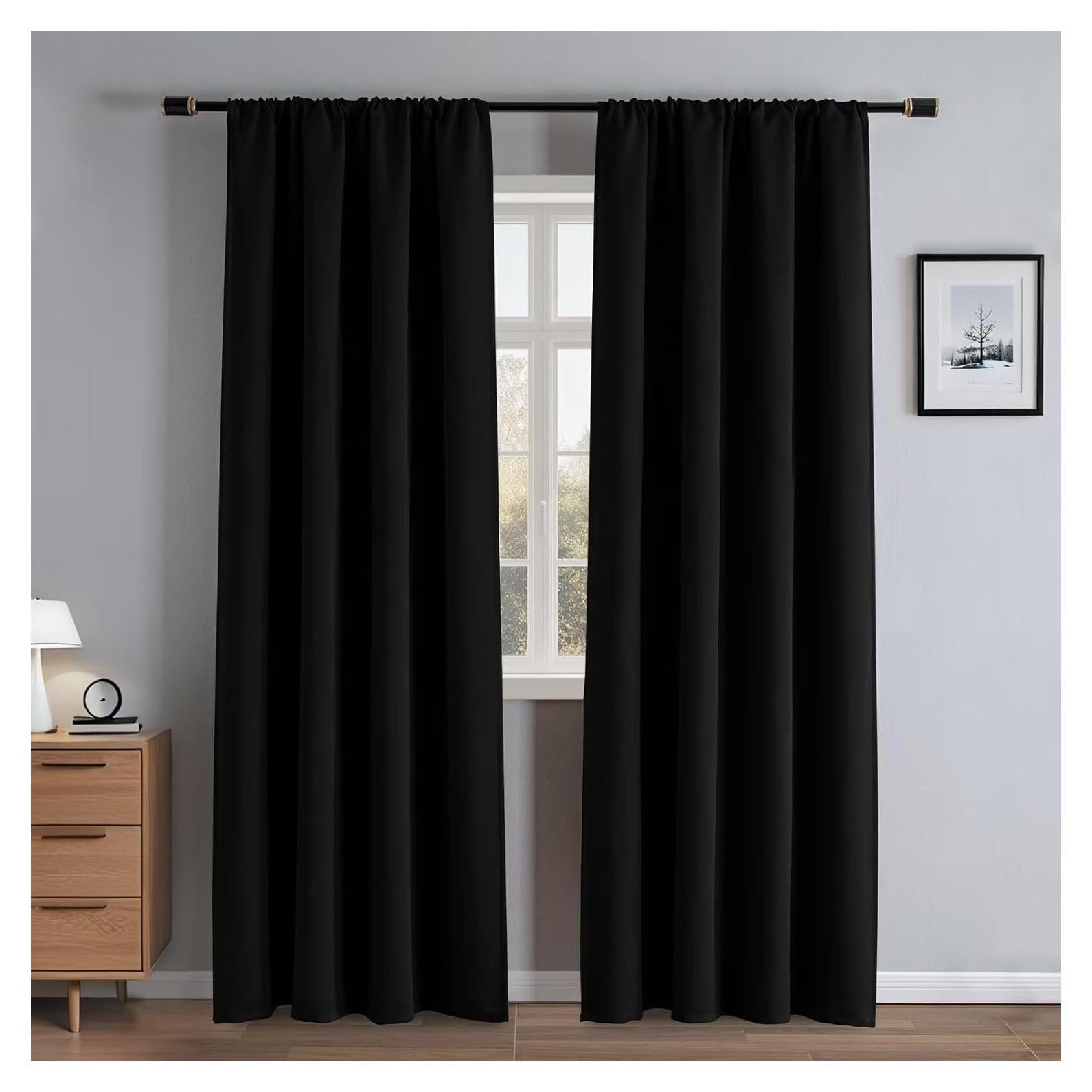 Cortinas Opacas RainCharm 52x84 Pulgadas, 2 Paneles Negros