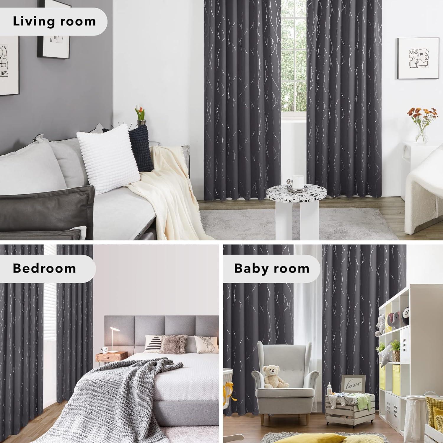 Cortinas Opacas Deconovo 132x214 cm 2 Paneles Gris Oscuro