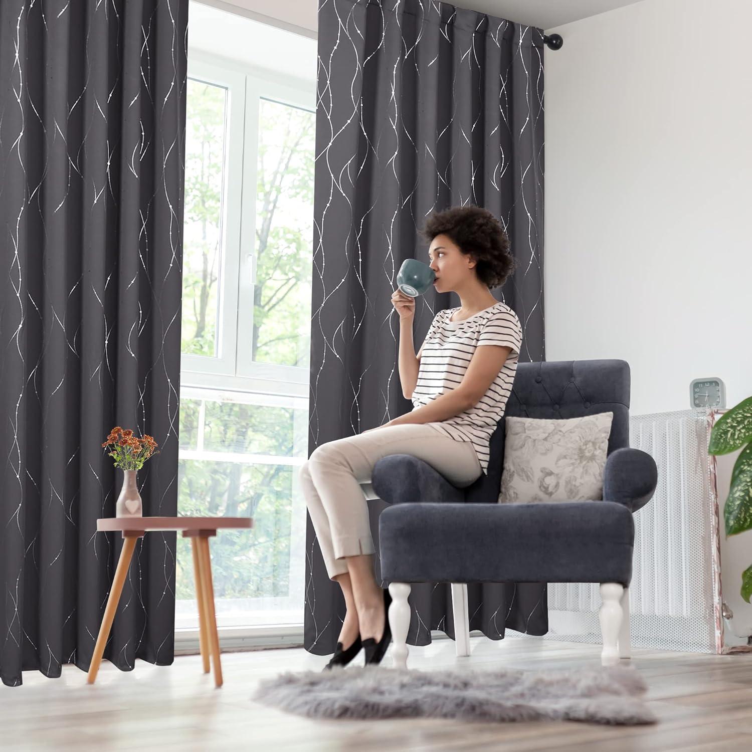 Cortinas Opacas Deconovo 132x214 cm 2 Paneles Gris Oscuro