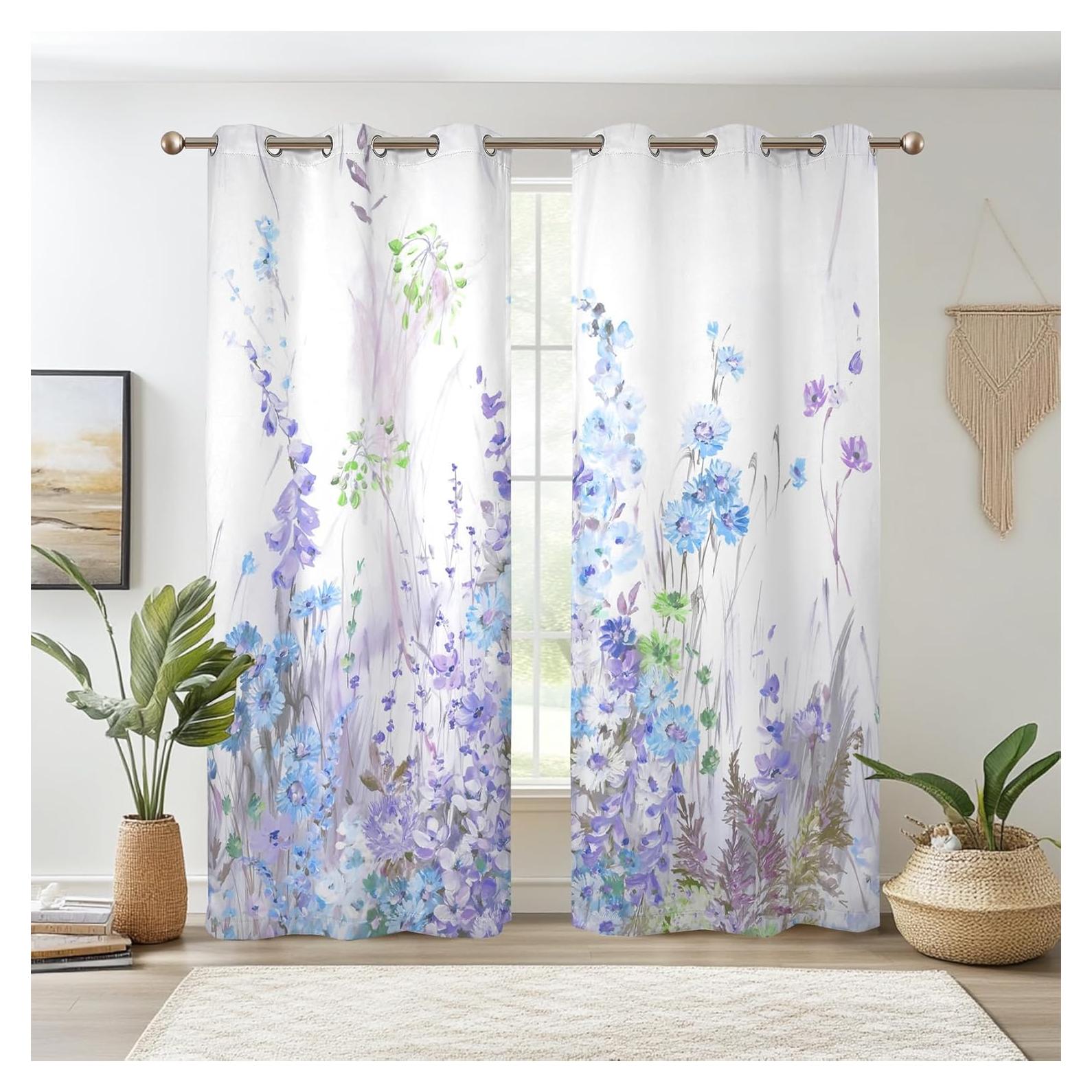 Cortinas Opacas Renaiss 53x84" Morado Floral 2 Paneles