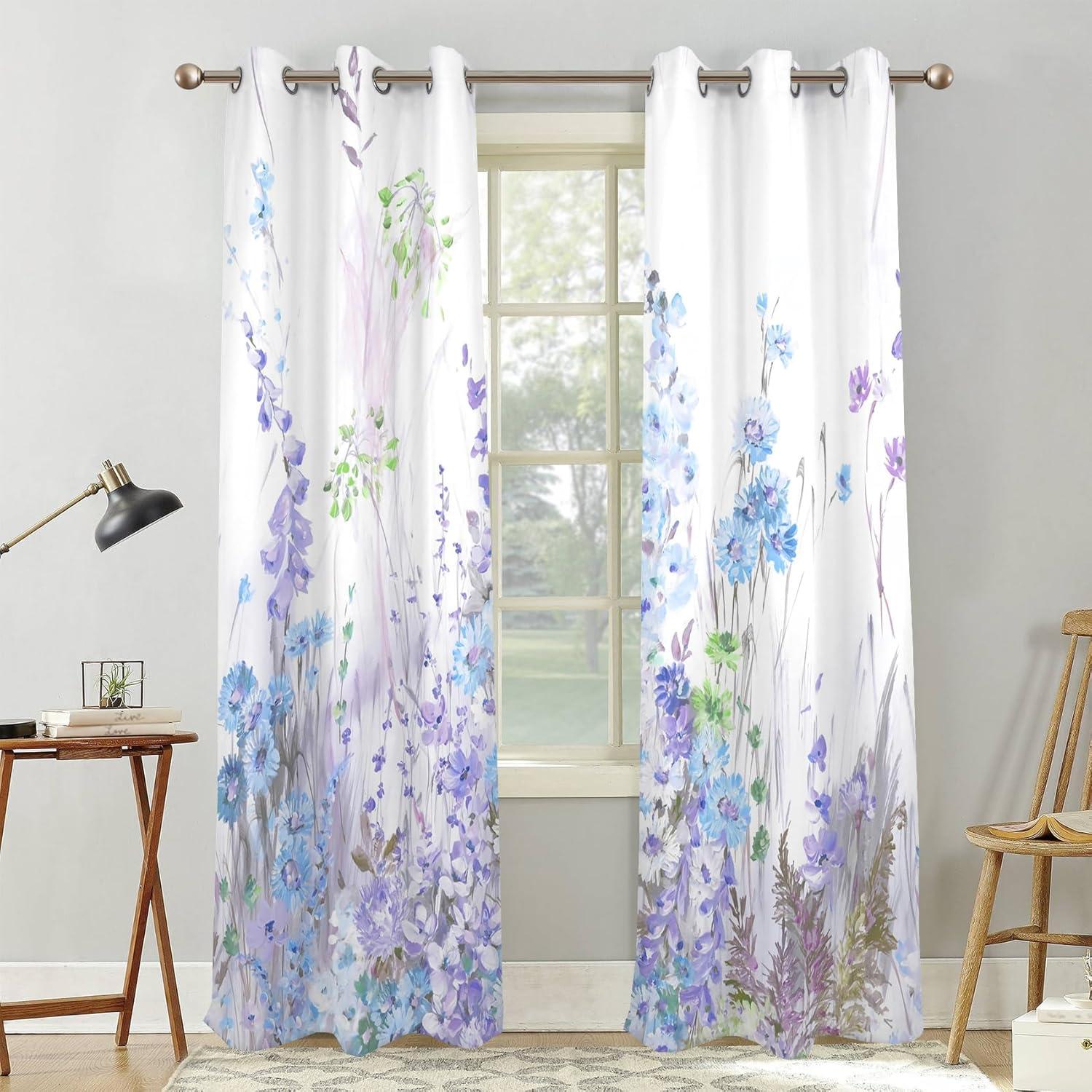 Cortinas Opacas Renaiss 53x84" Morado Floral 2 Paneles