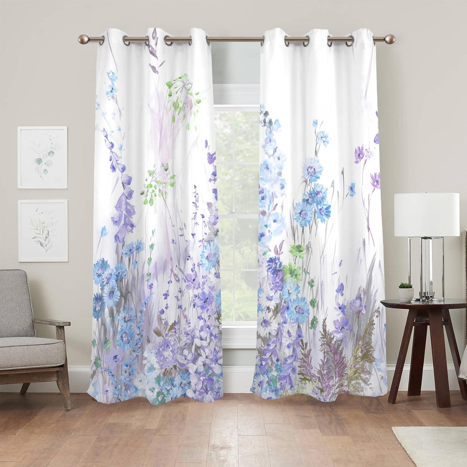 Cortinas Opacas Renaiss 53x84" Morado Floral 2 Paneles