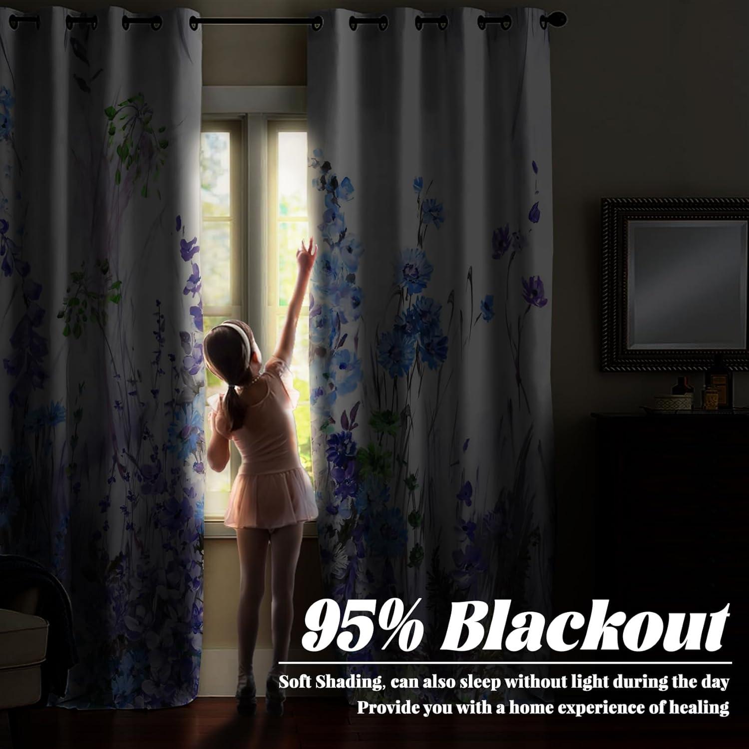 Cortinas Opacas Renaiss 53x84" Morado Floral 2 Paneles