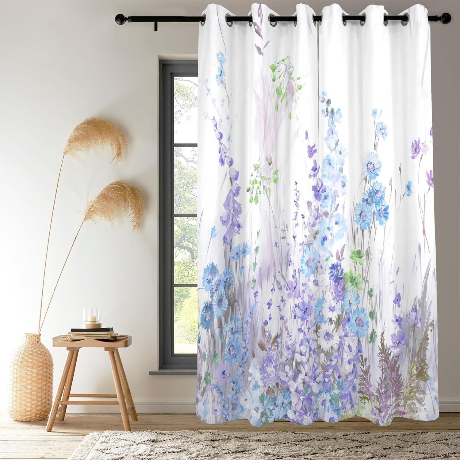 Cortinas Opacas Renaiss 53x84" Morado Floral 2 Paneles