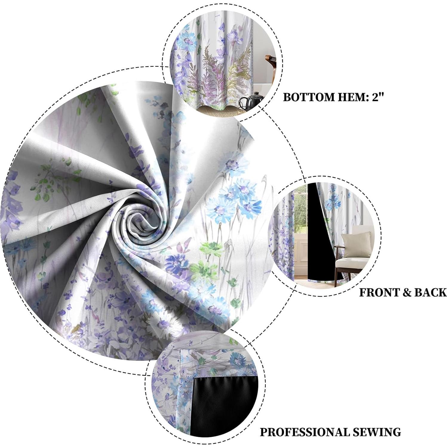 Cortinas Opacas Renaiss 53x84" Morado Floral 2 Paneles