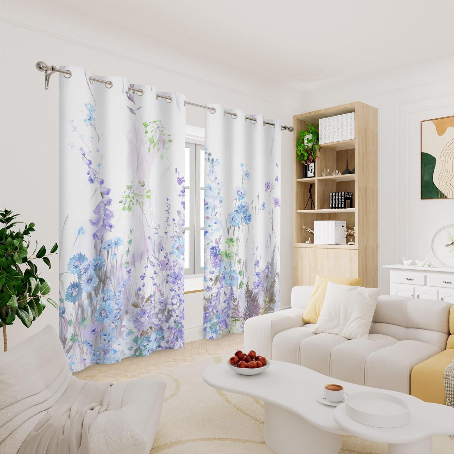 Cortinas Opacas Renaiss 53x84" Morado Floral 2 Paneles