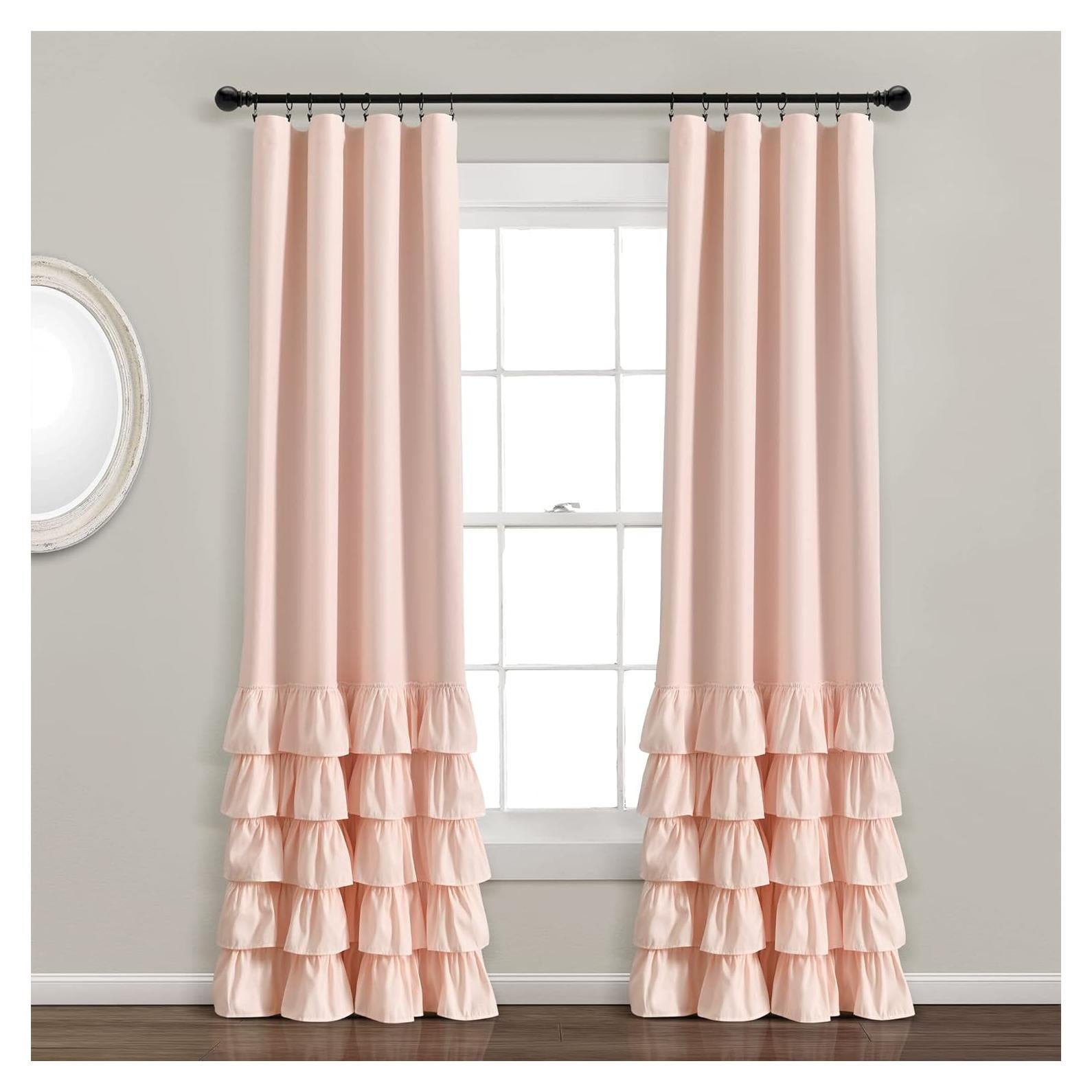Cortina Blackout Lush Decor Allison Ruffle 100% Forrada 101.6x213.36 cm Blush
