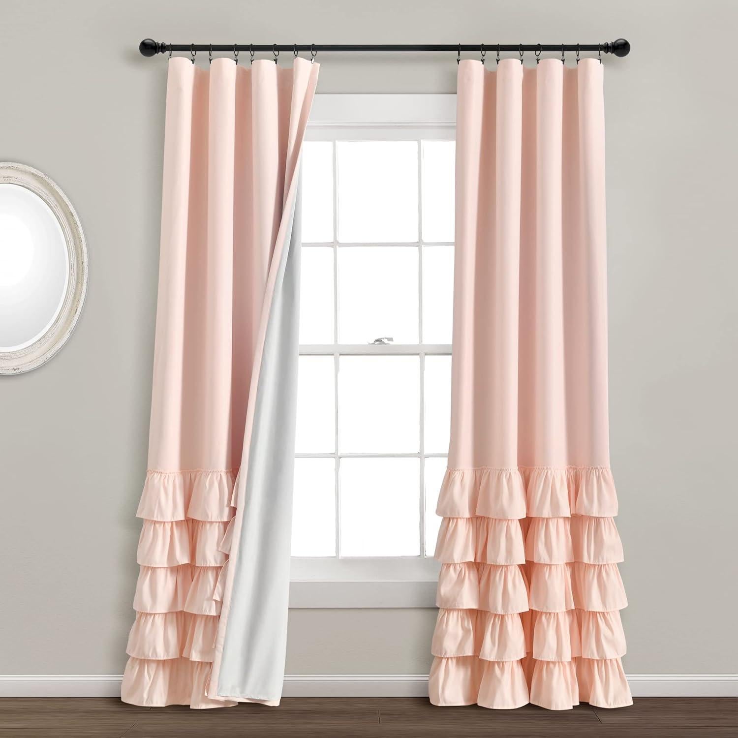 Cortina Blackout Lush Decor Allison Ruffle 100% Forrada 101.6x213.36 cm Blush