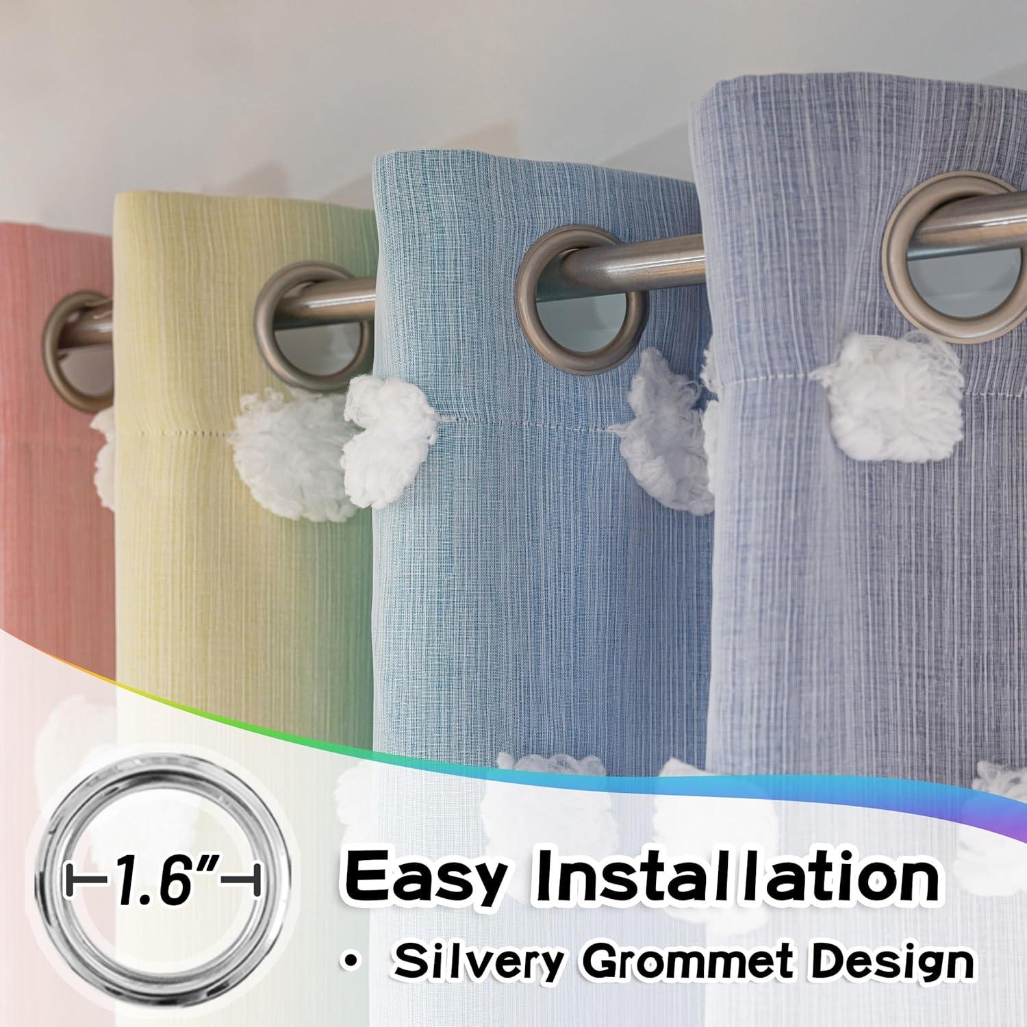 Cortinas Opacas de Pom Pom MYSKY HOME 52x63 cm Arcoíris 2 Paneles