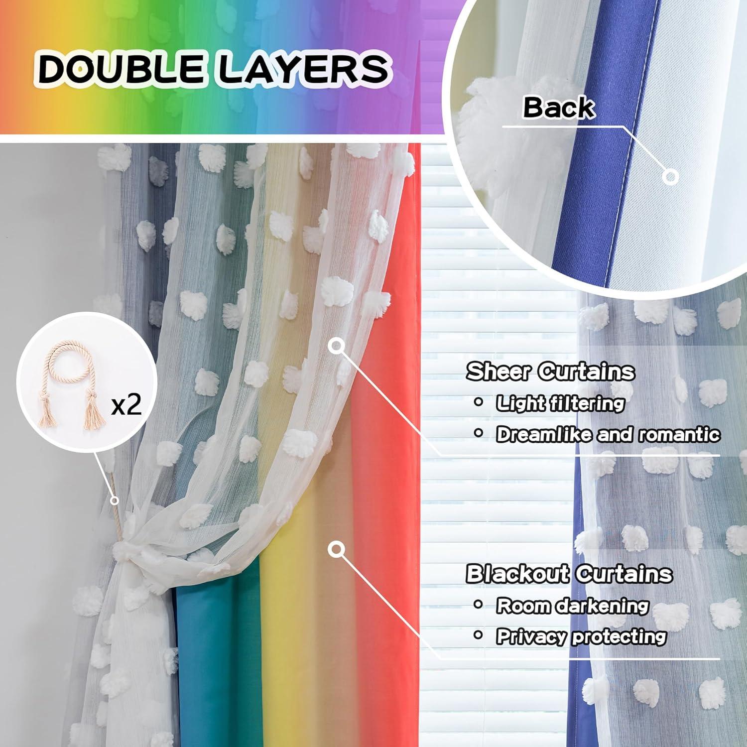 Cortinas Opacas de Pom Pom MYSKY HOME 52x63 cm Arcoíris 2 Paneles