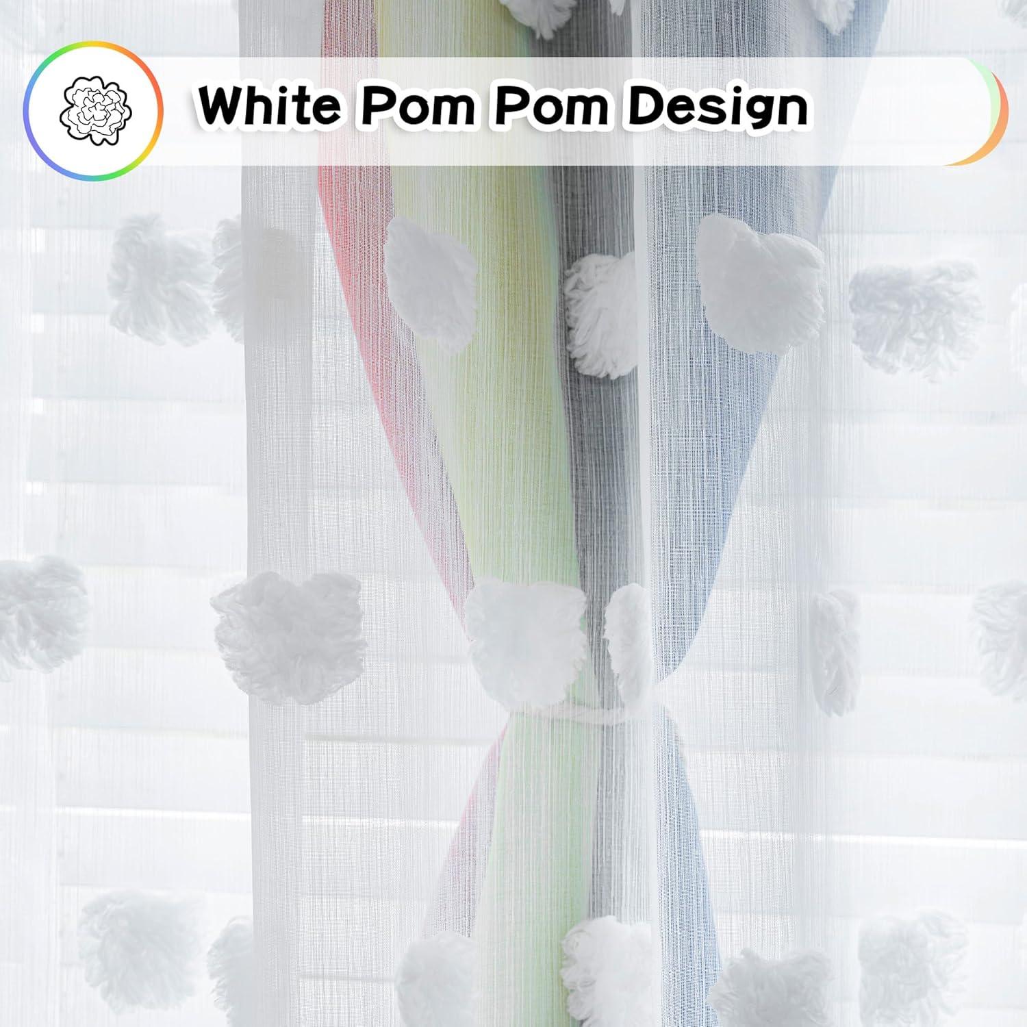 Cortinas Opacas de Pom Pom MYSKY HOME 52x63 cm Arcoíris 2 Paneles