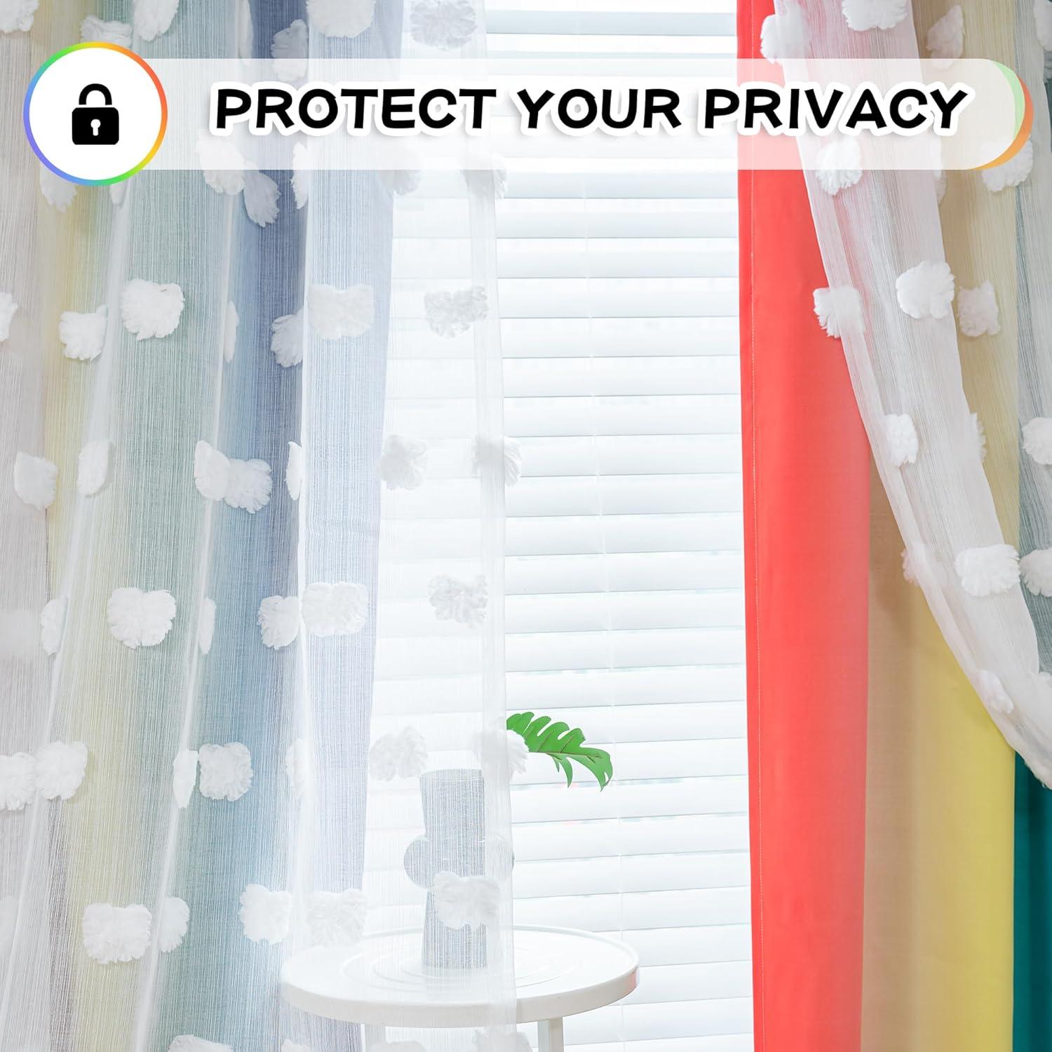 Cortinas Opacas de Pom Pom MYSKY HOME 52x63 cm Arcoíris 2 Paneles