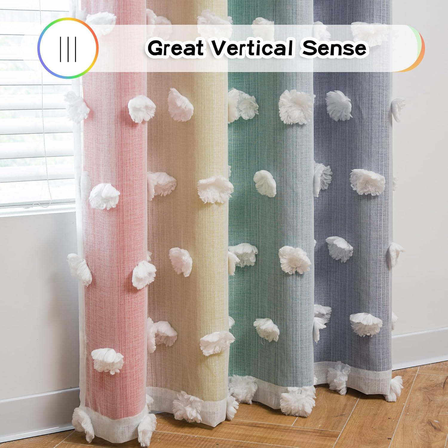 Cortinas Opacas de Pom Pom MYSKY HOME 52x63 cm Arcoíris 2 Paneles