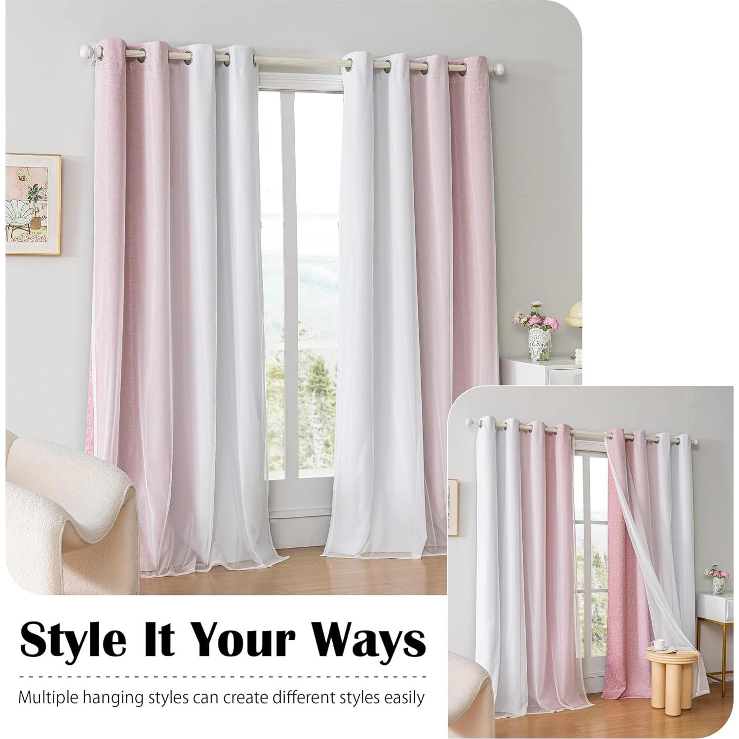 Cortinas Opacas Geomoroccan Ombre Rosa 132x137 cm 2 Paneles