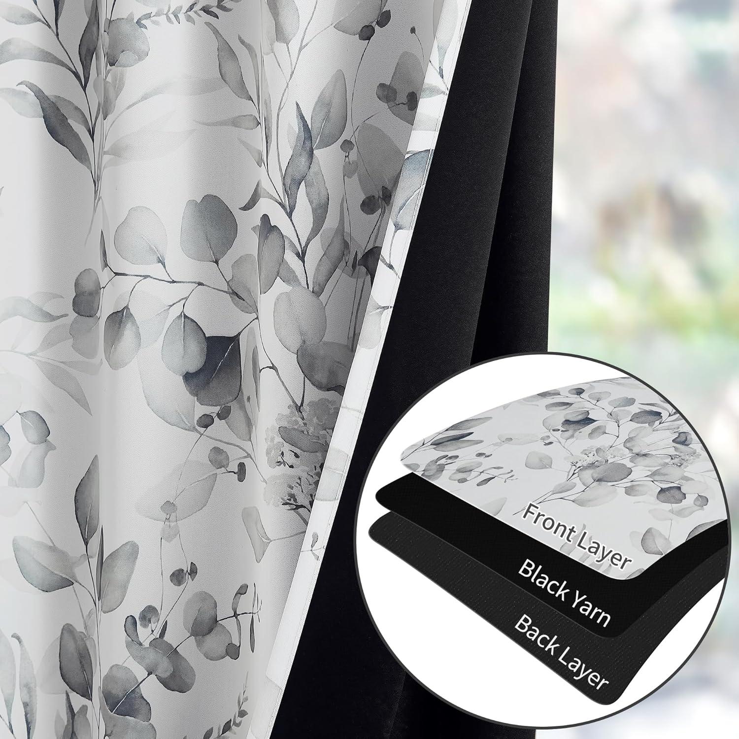 Cortinas Opacas Xwincel 132x243 cm Floral Gris 2 Paneles