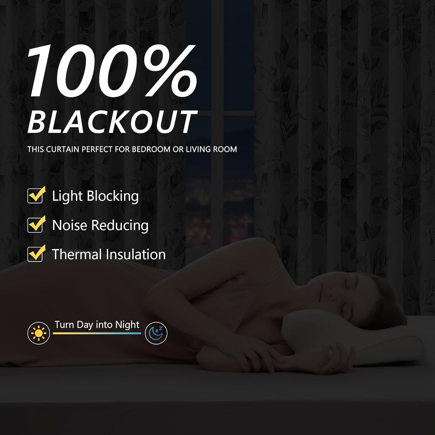 Cortinas Opacas Xwincel 132x243 cm Floral Gris 2 Paneles