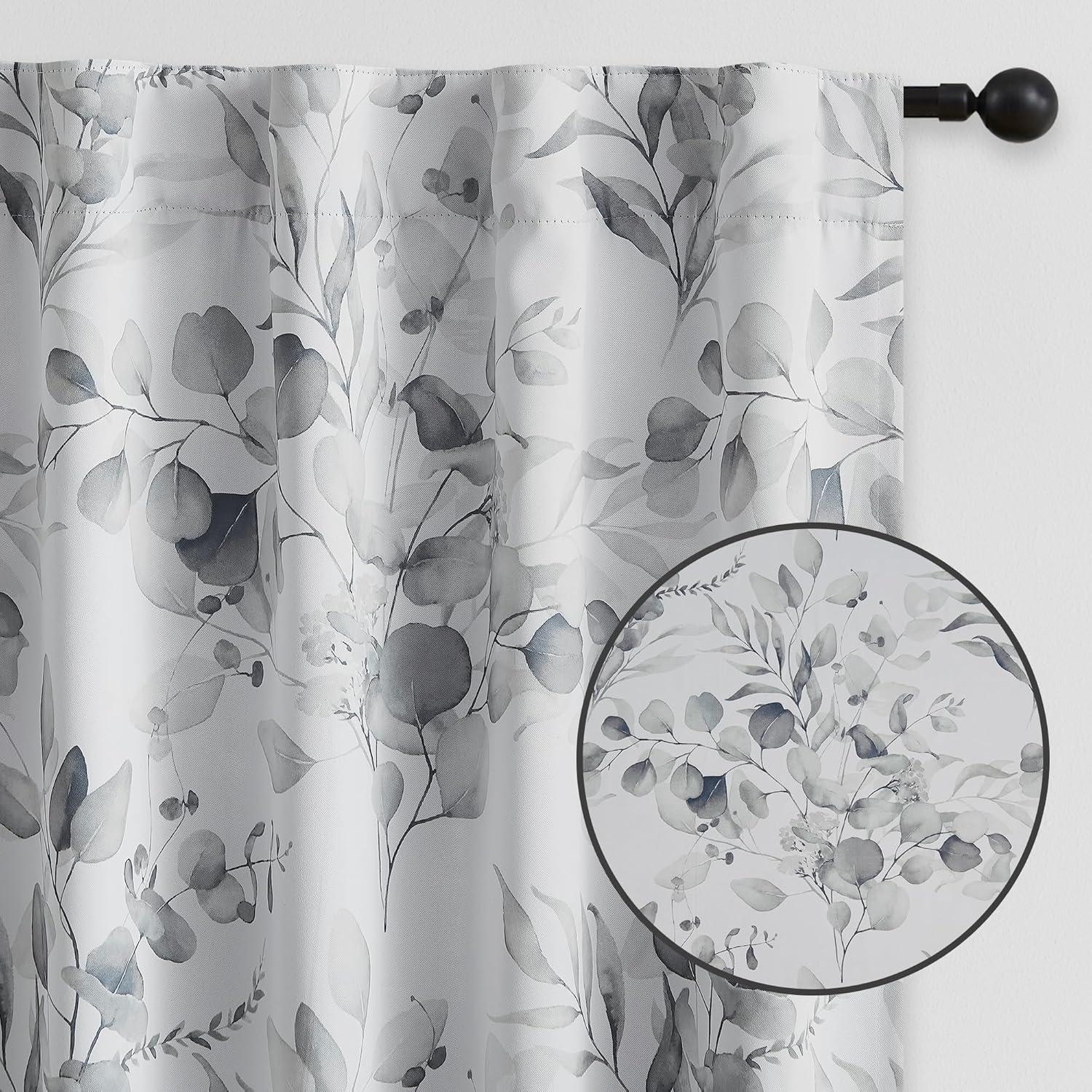 Cortinas Opacas Xwincel 132x243 cm Floral Gris 2 Paneles