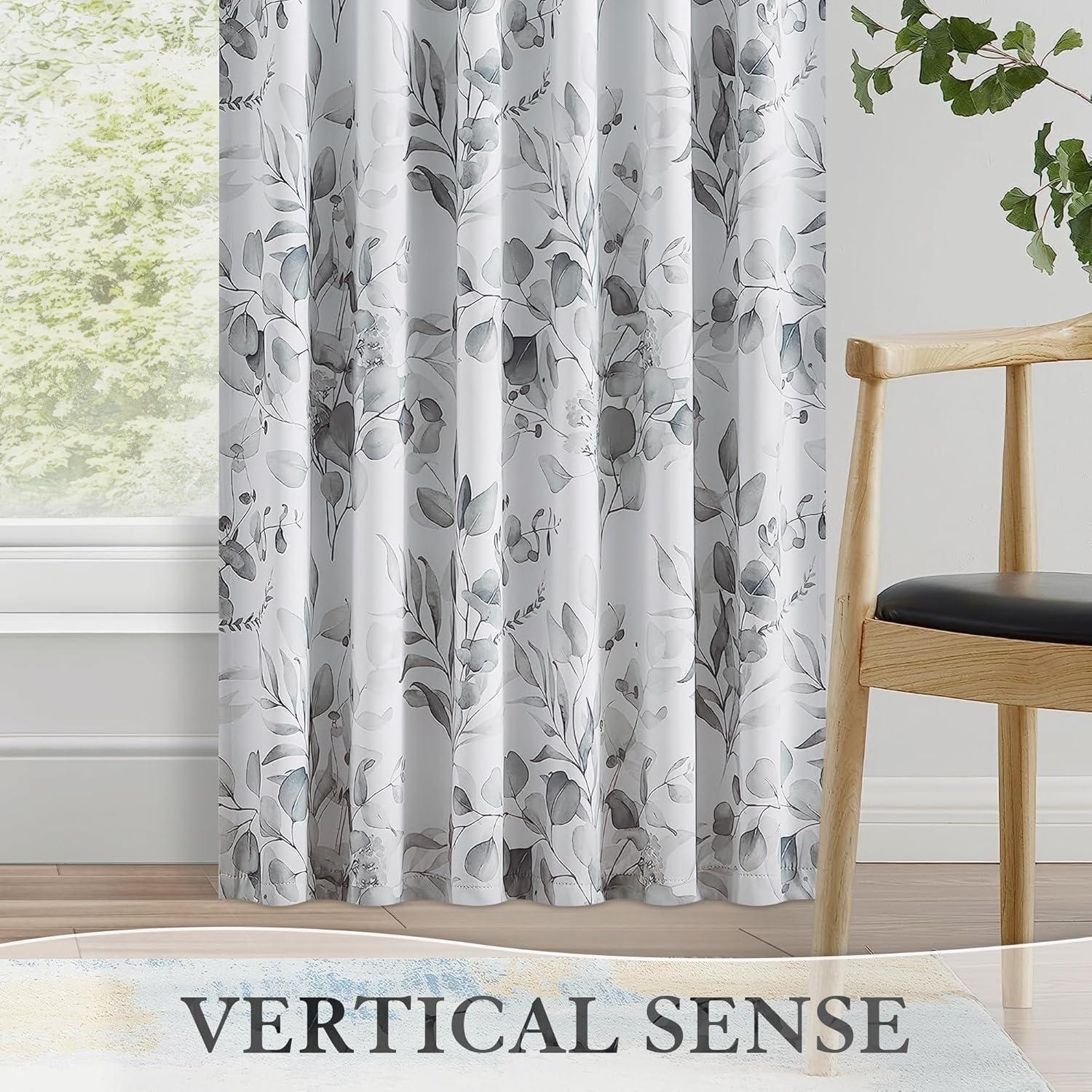 Cortinas Opacas Xwincel 132x243 cm Floral Gris 2 Paneles