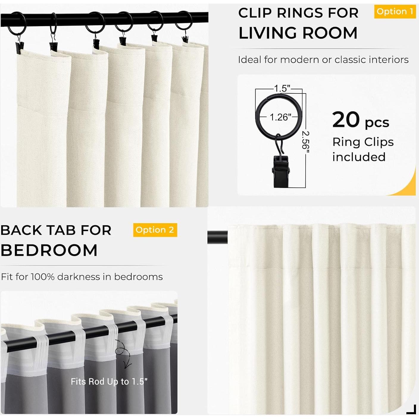 Cortinas Opacas INOVADAY 100% Lino 2 Paneles 50x274 cm Crema