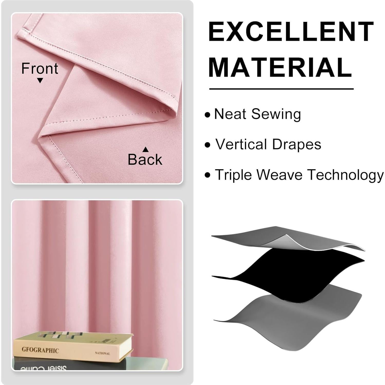 Cortinas Blackout DWCN Rosa Blush 60x63 cm, Juego de 2