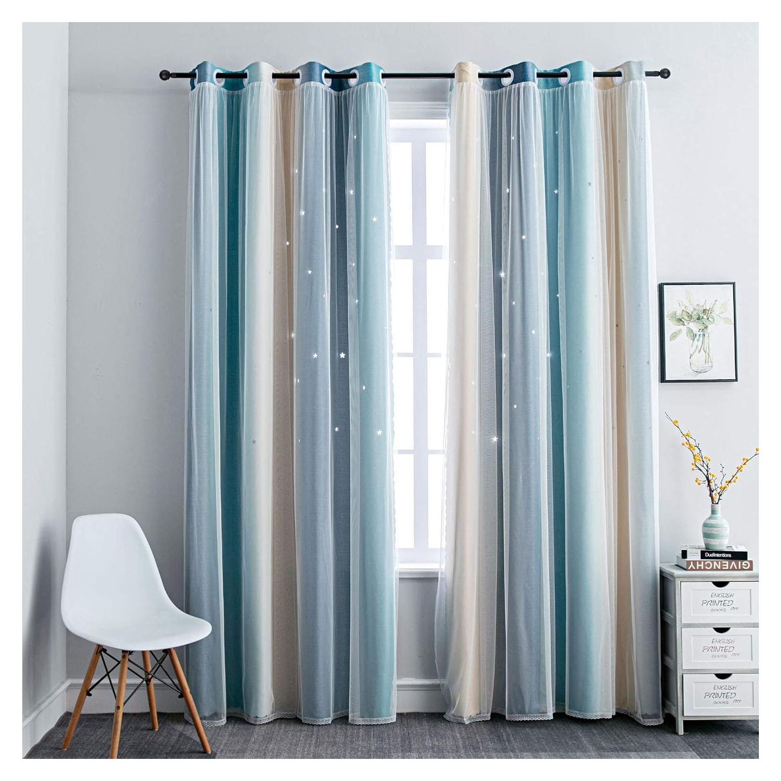 Cortinas Opacas Ombre Arcoíris FANLI 132x213 cm 2 Piezas