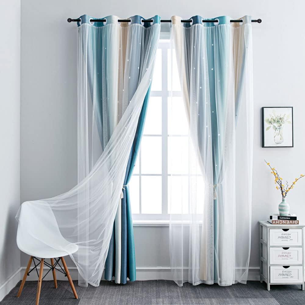 Cortinas Opacas Ombre Arcoíris FANLI 132x213 cm 2 Piezas