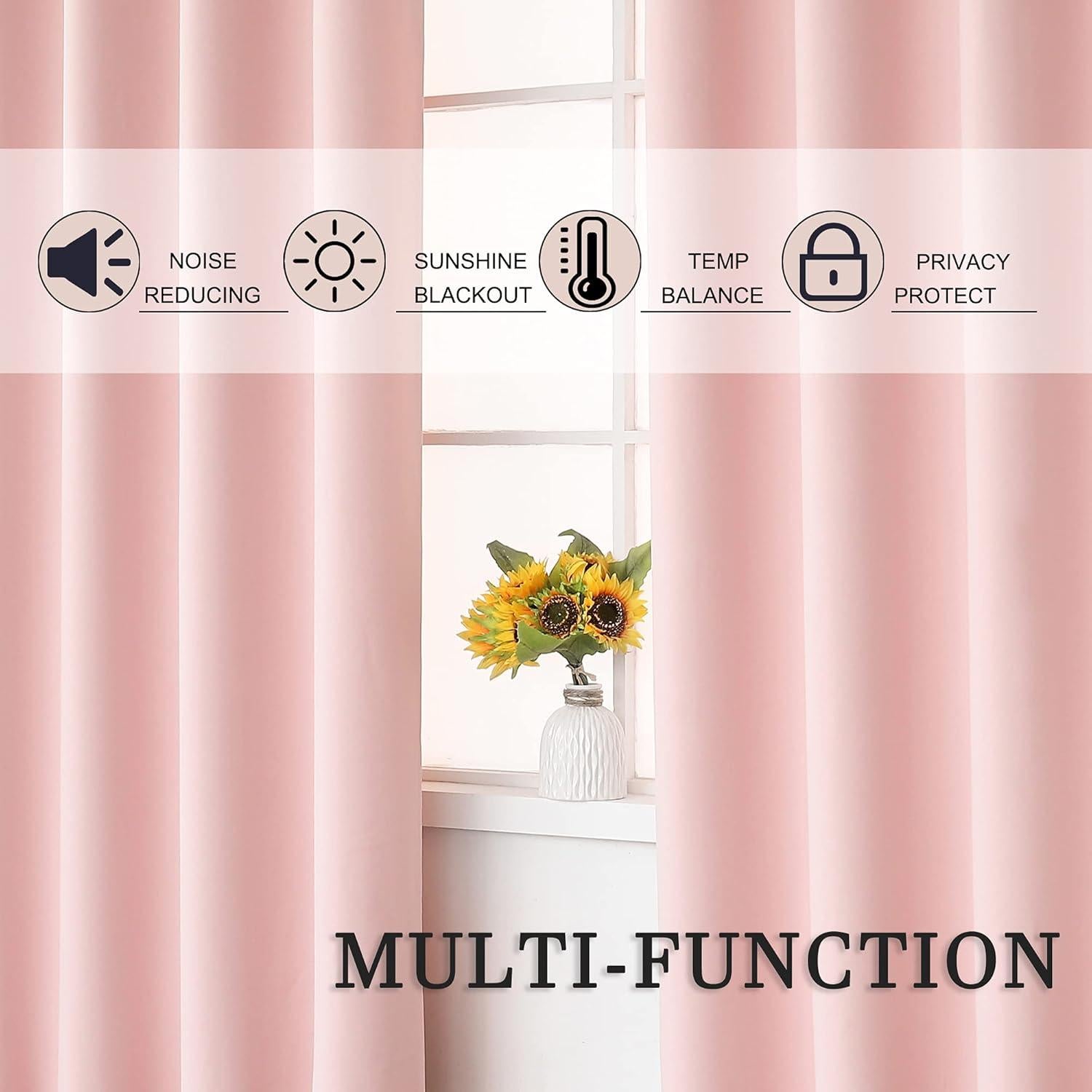 Cortinas Opacas KEQIAOSUOCAI Rosa Bebé 132x183 cm - 2 Paneles