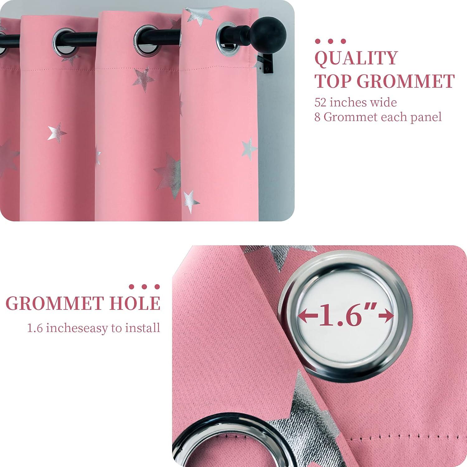 Cortinas Opacas Anjee Rosa 97x137 cm Estrellas Plateadas