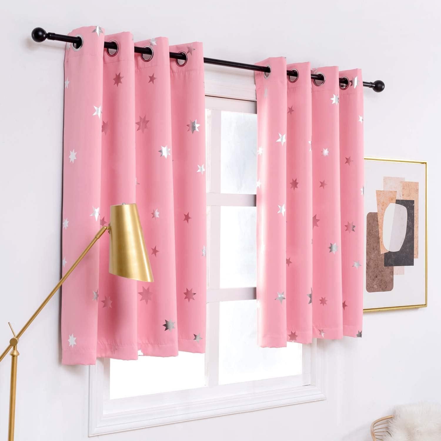 Cortinas Opacas Anjee Rosa 97x137 cm Estrellas Plateadas
