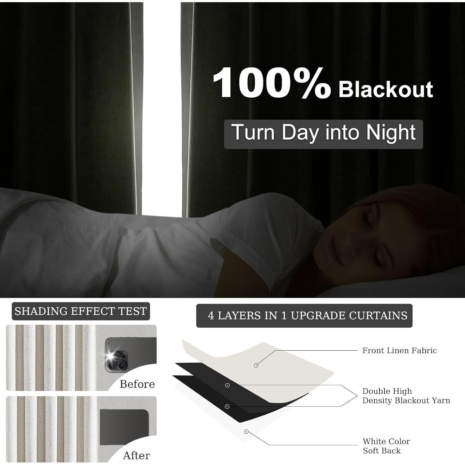 Cortinas Opacas Topfinel 100% Lino 40x80" Pack de 2 Color Natural