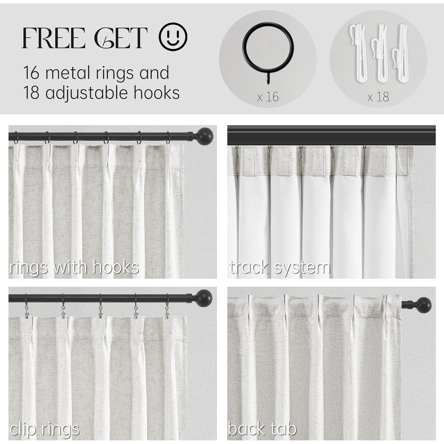 Cortinas Opacas Topfinel 100% Lino 40x80" Pack de 2 Color Natural