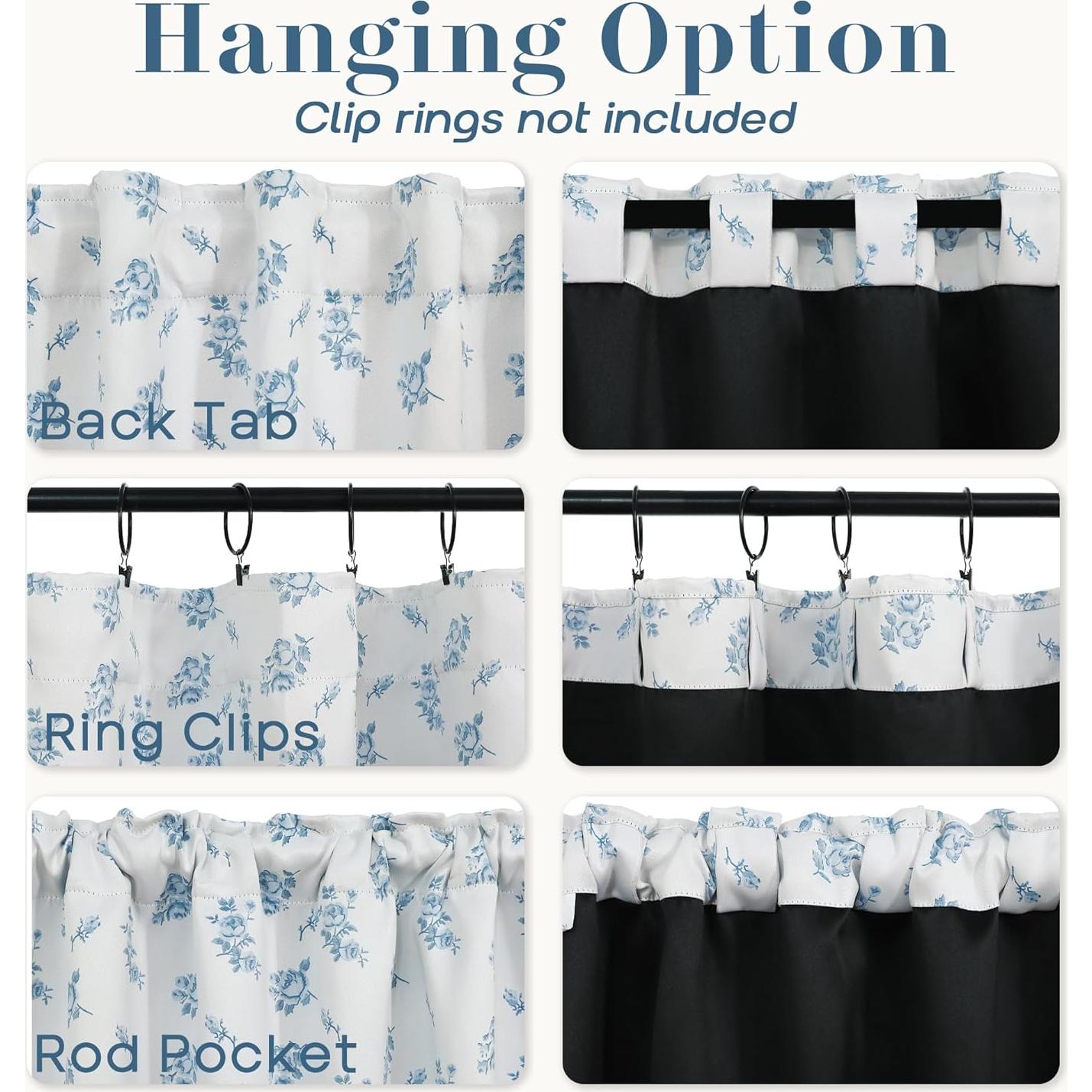 Cortinas Opacas Lino Rosa 213 cm Azul Floral para Dormitorio