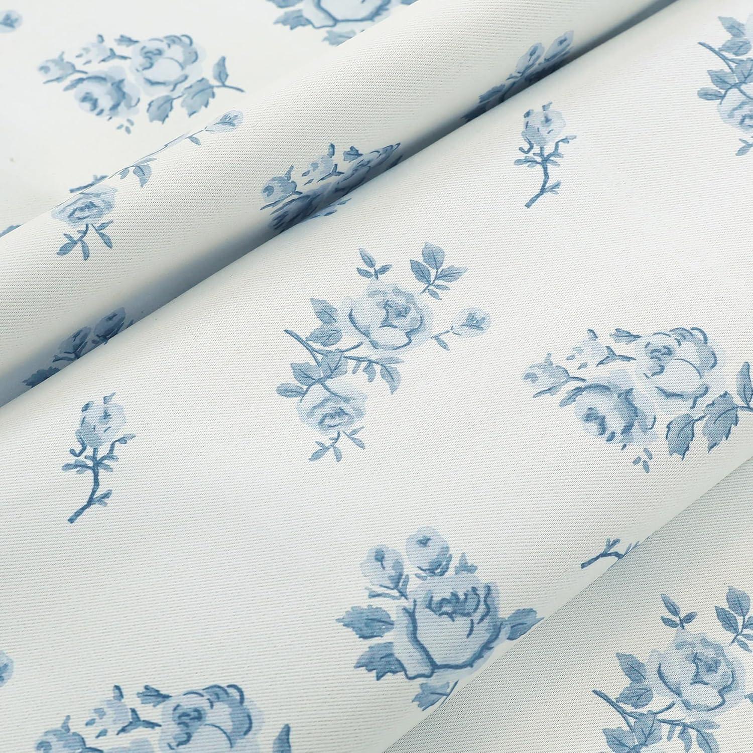 Cortinas Opacas Lino Rosa 213 cm Azul Floral para Dormitorio